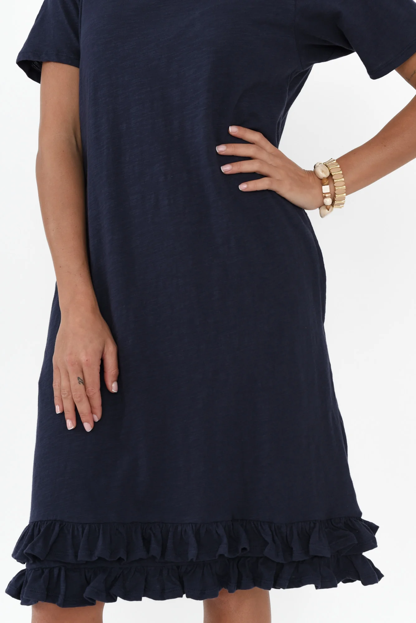 Aaliyah Navy Cotton Frill Dress - Image 5
