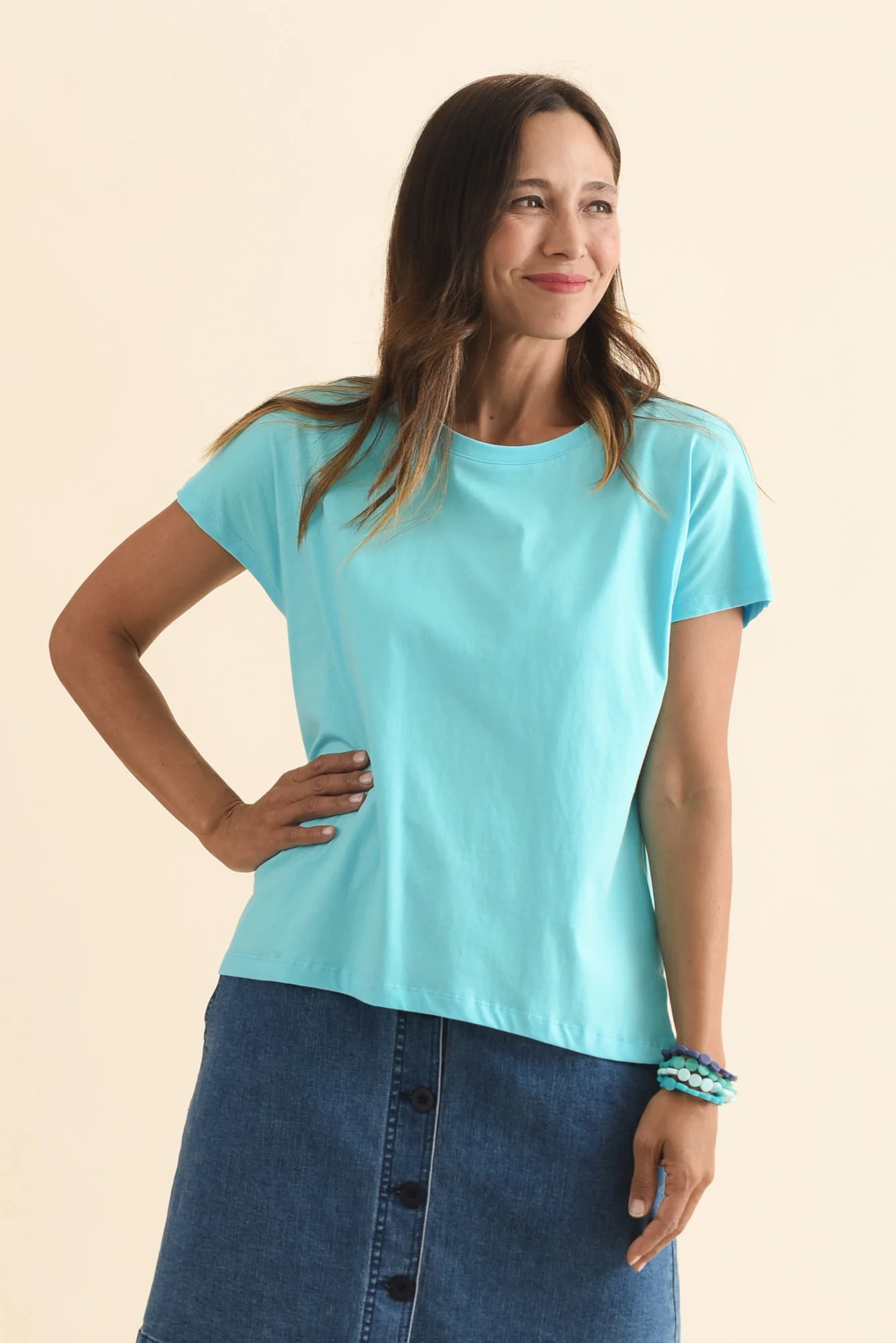 Abbi Turquoise Cotton Tee