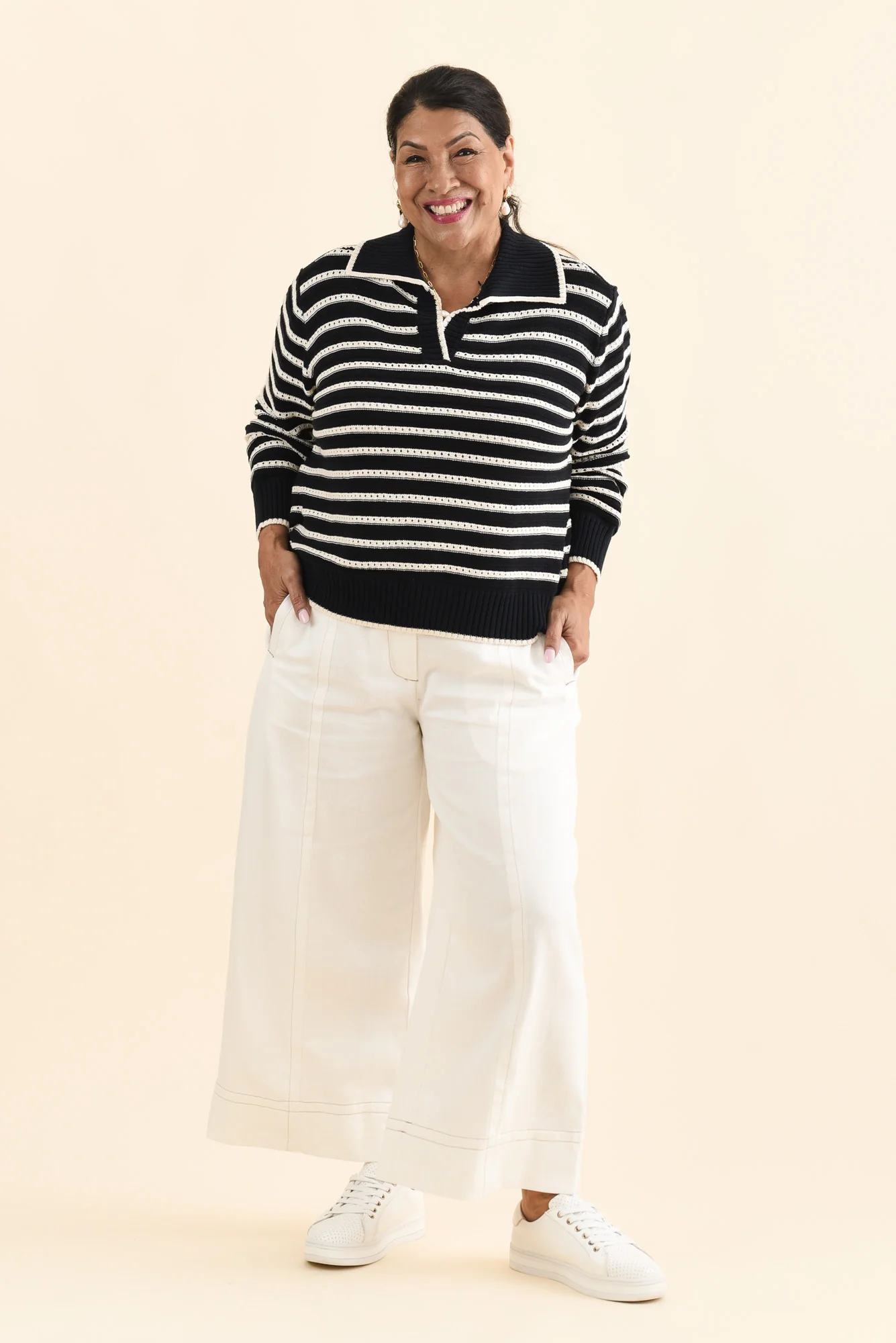 Aberdeen Navy Stripe Cotton Knit Jumper - Image 10
