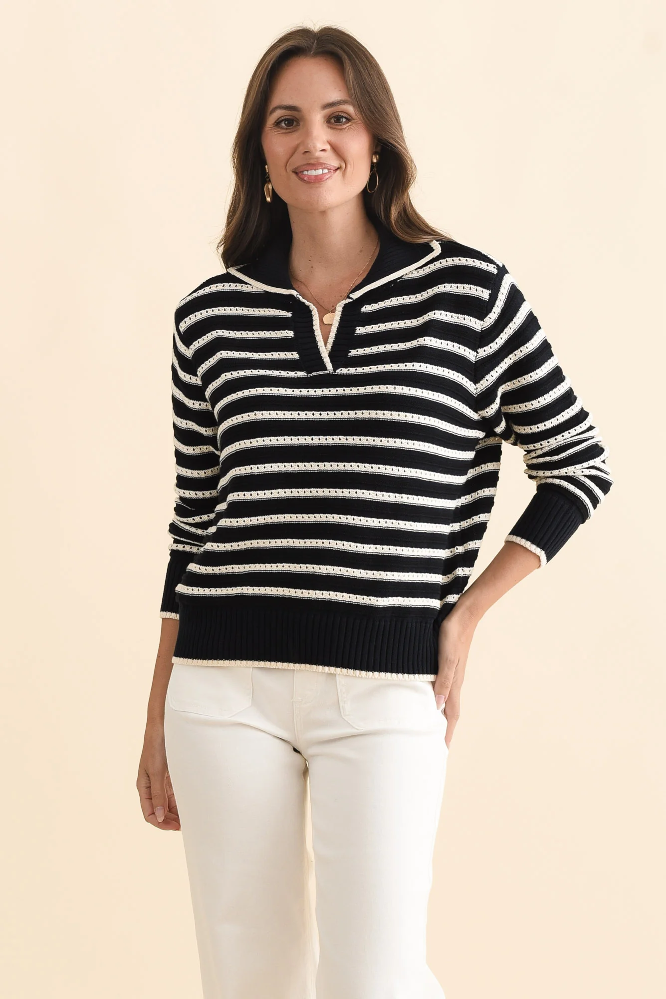 Aberdeen Navy Stripe Cotton Knit Jumper - Image 2