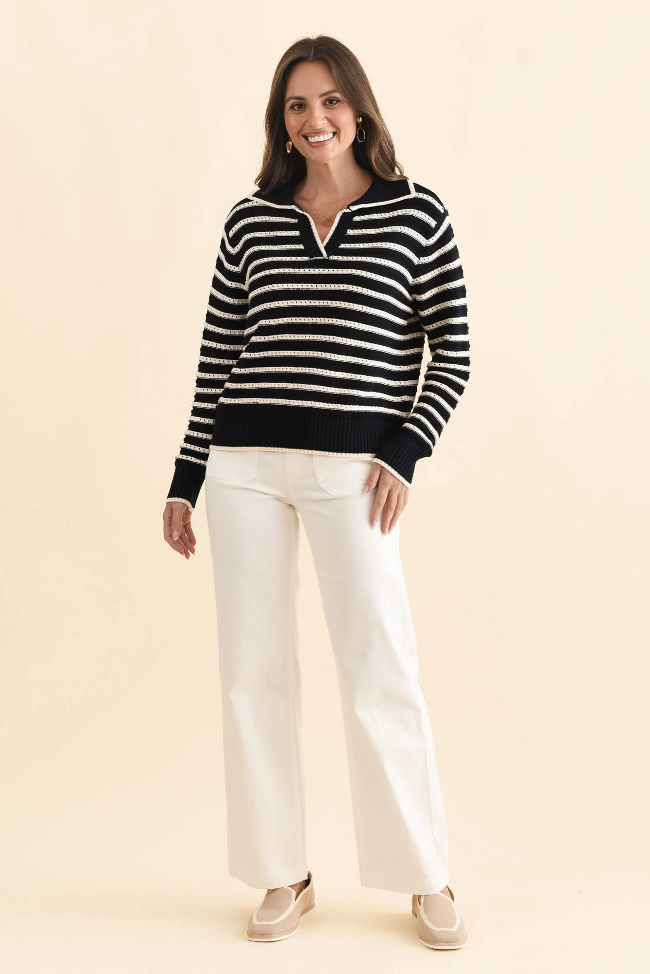 Aberdeen Navy Stripe Cotton Knit Jumper - Image 7