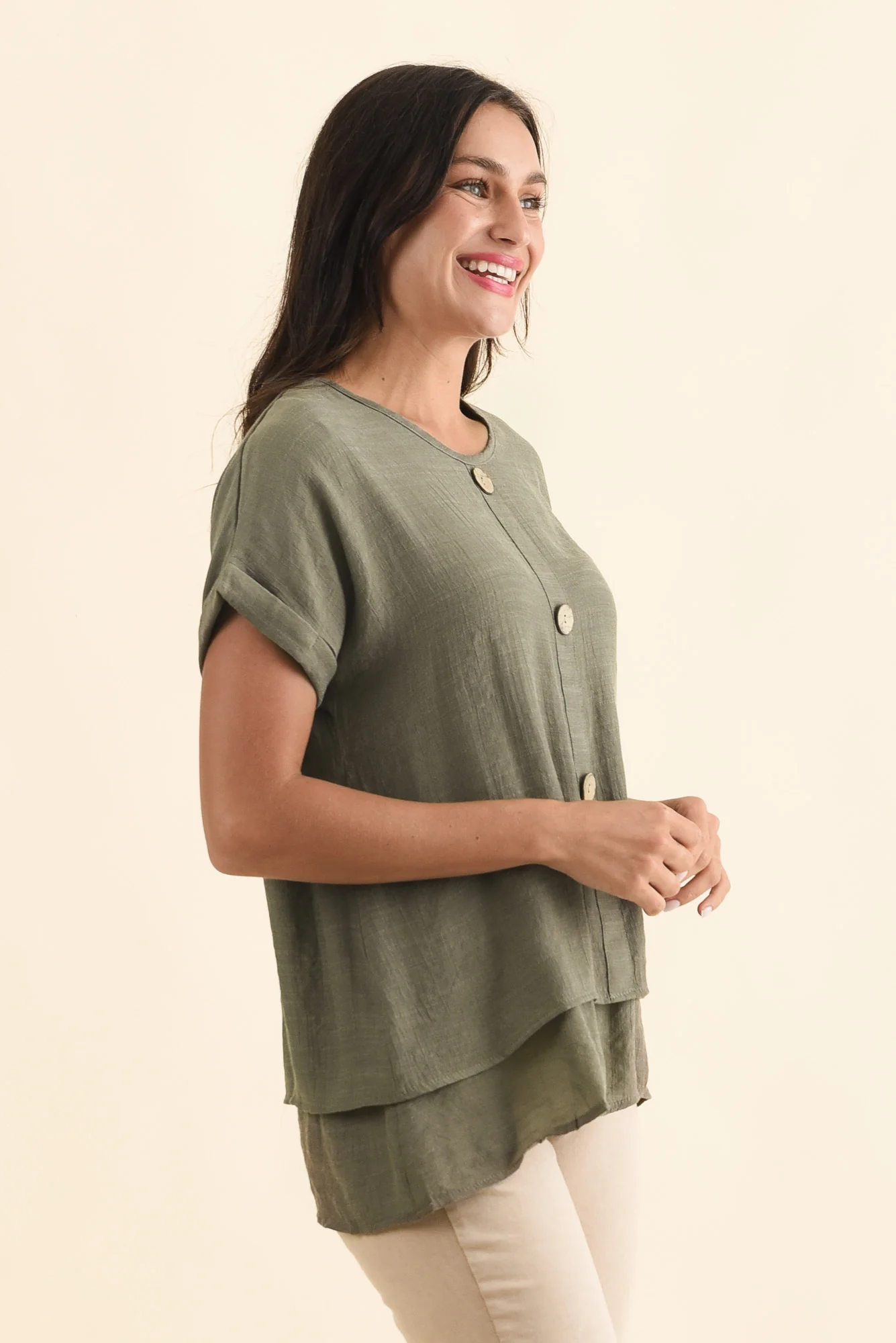 Abilene Khaki Button Top - Image 4