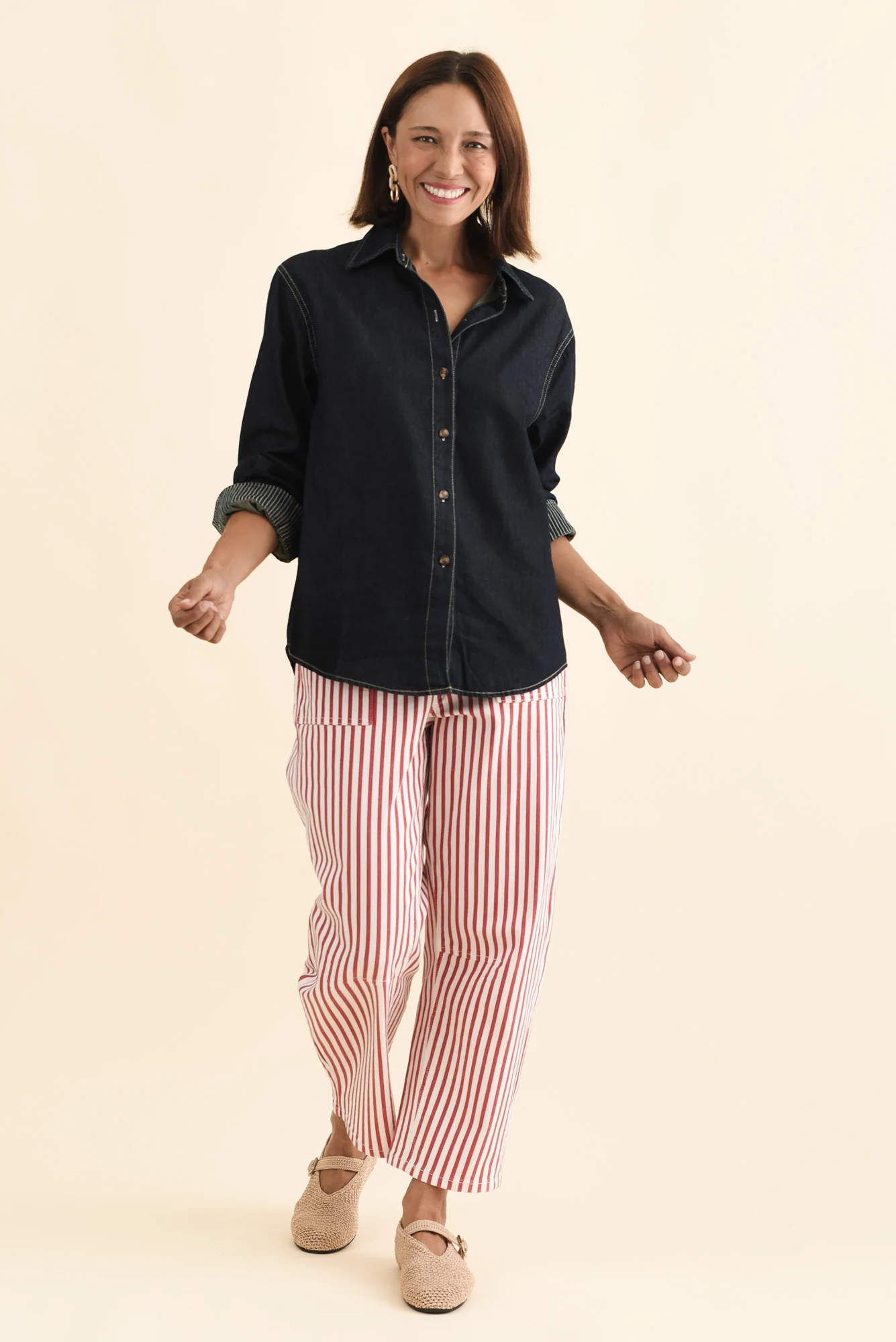 Abriella Dark Blue Denim Shirt - Image 6
