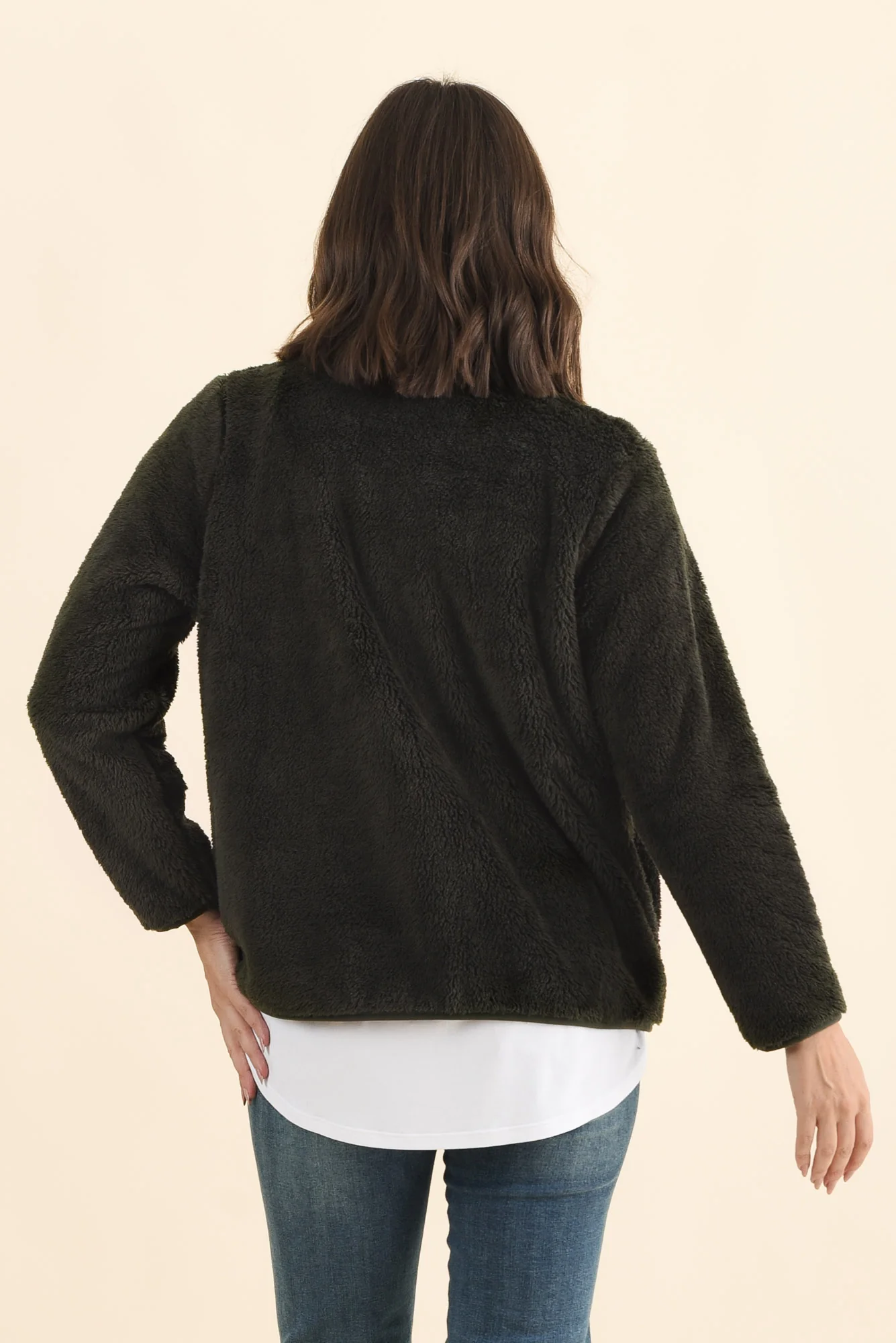 Ackerley Dark Green Faux Fur Jacket - Image 4