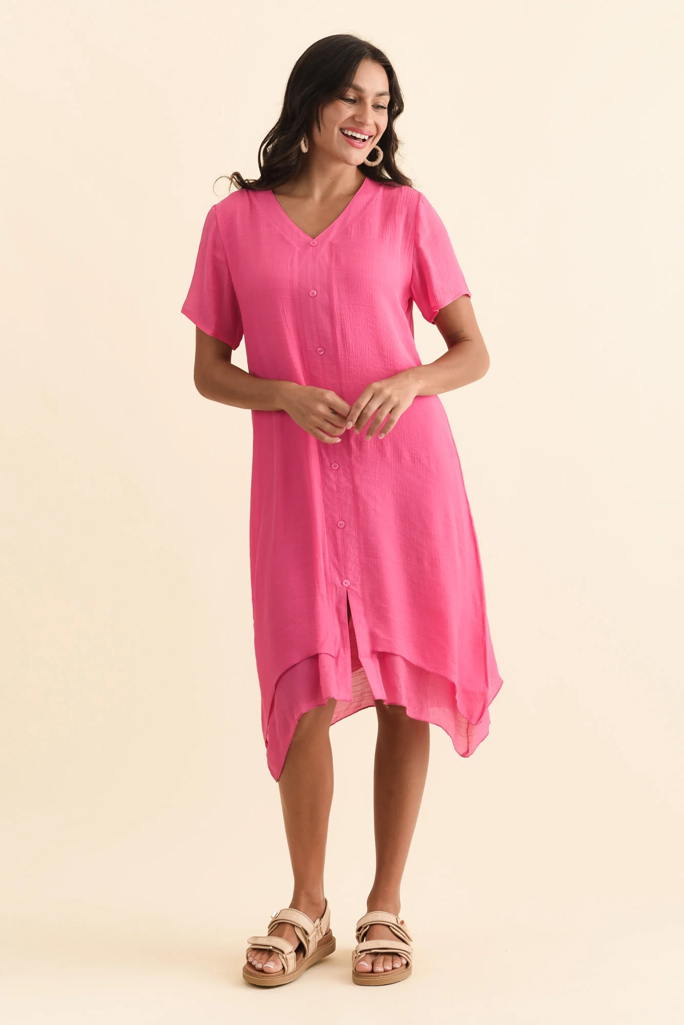 Adelaide Pink Layered Button Dress - Image 2
