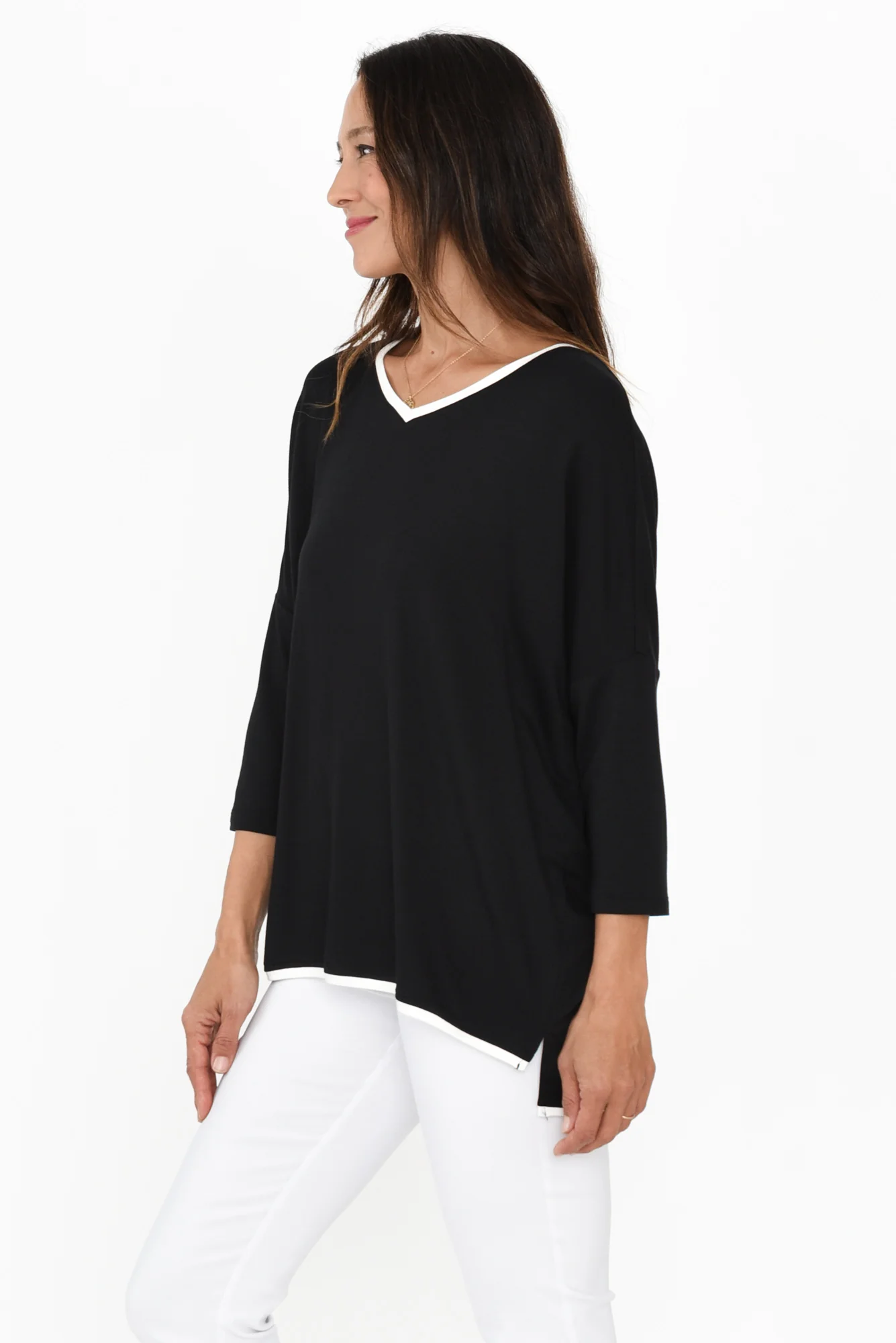 Adina Black Contrast 3/4 Sleeve Top - Image 4