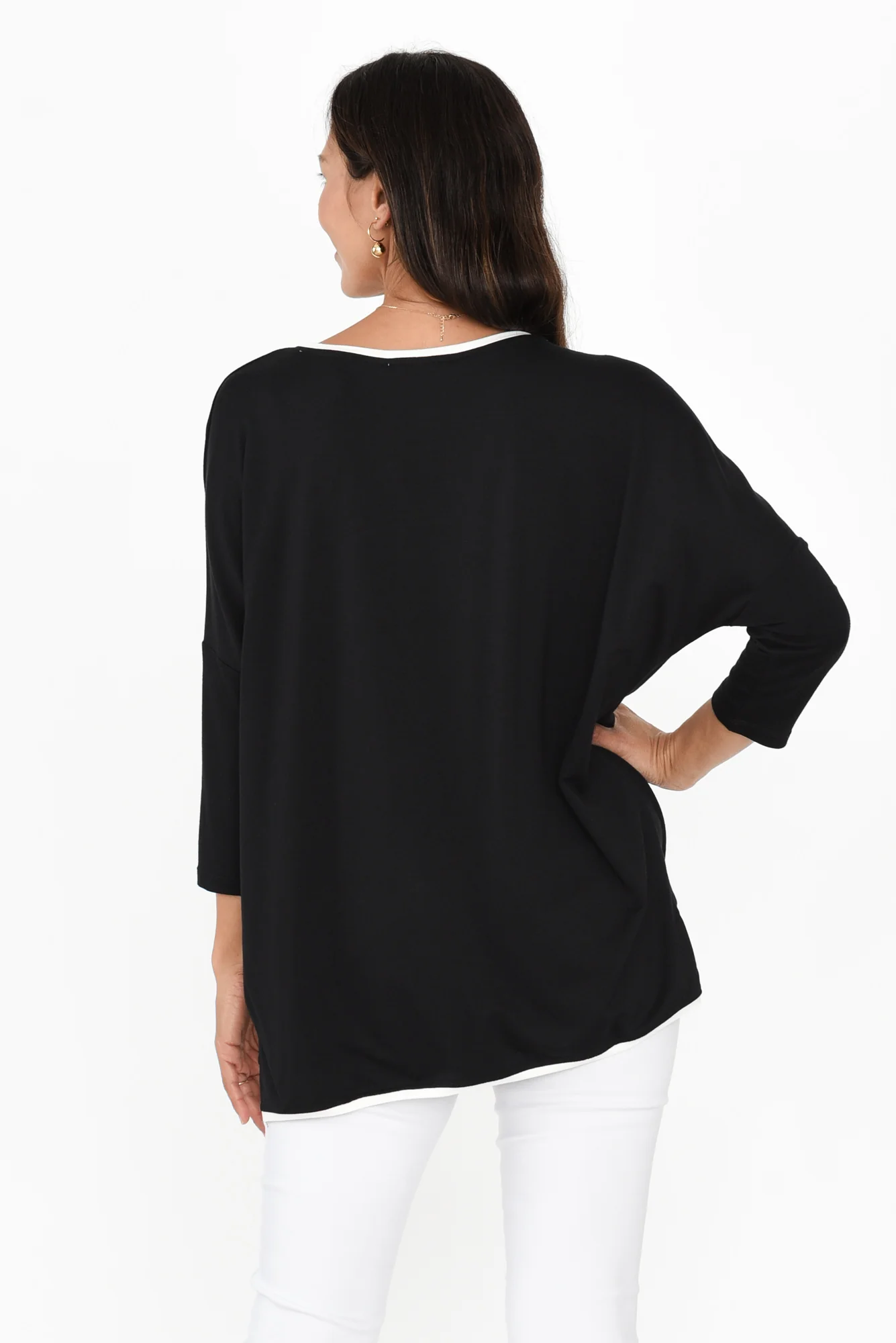 Adina Black Contrast 3/4 Sleeve Top - Image 5