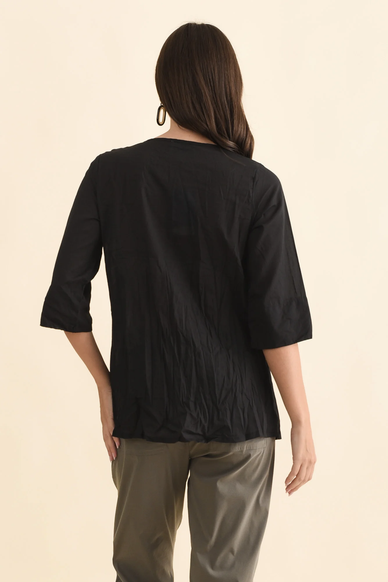 Fia Black Sleeved Crinkle Cotton Top - Image 5