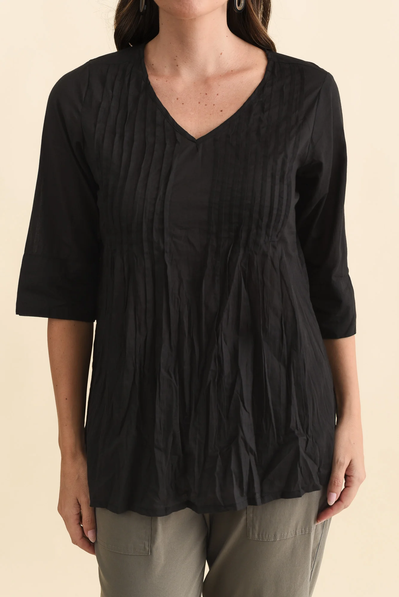 Fia Black Sleeved Crinkle Cotton Top - Image 6