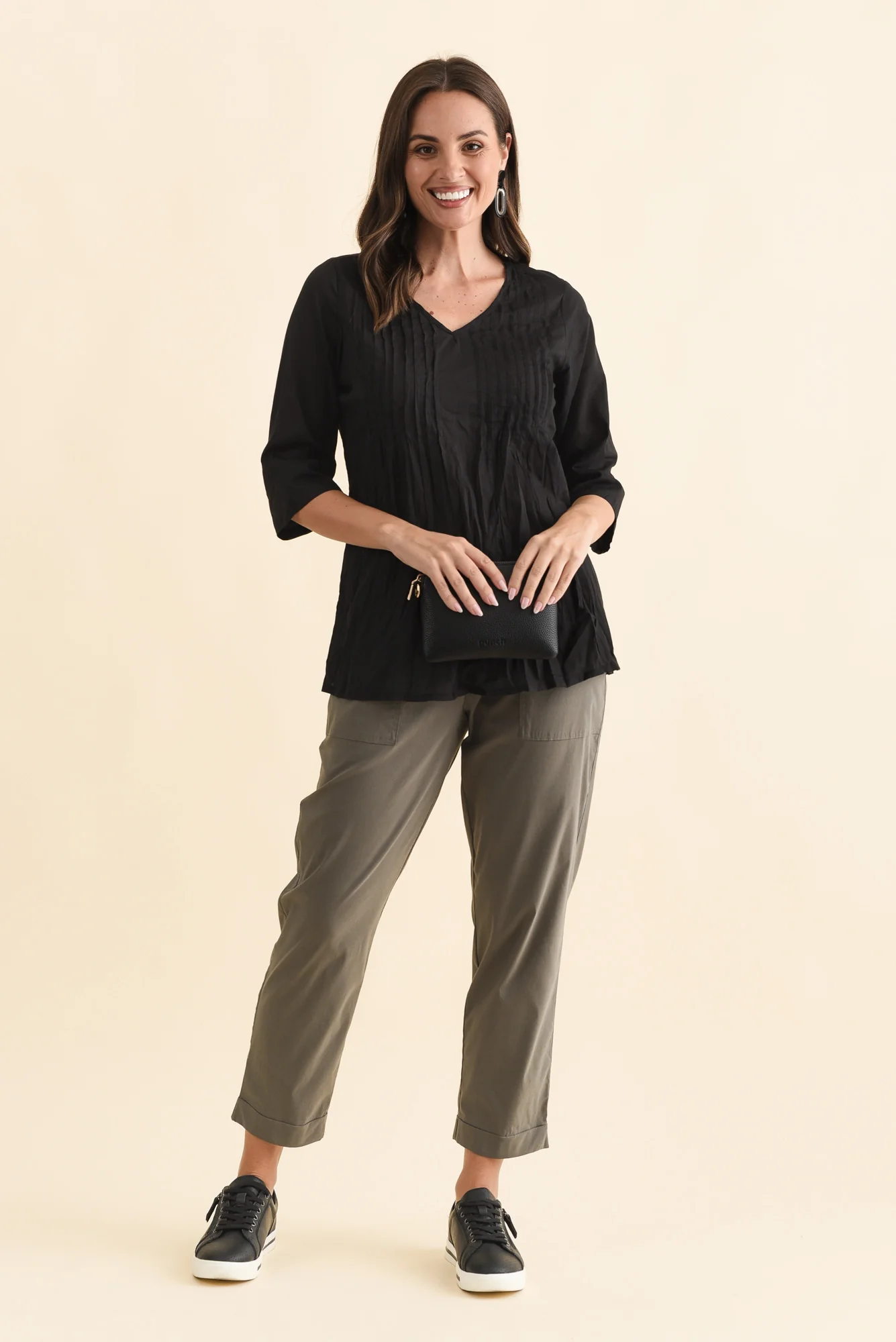 Fia Black Sleeved Crinkle Cotton Top - Image 7