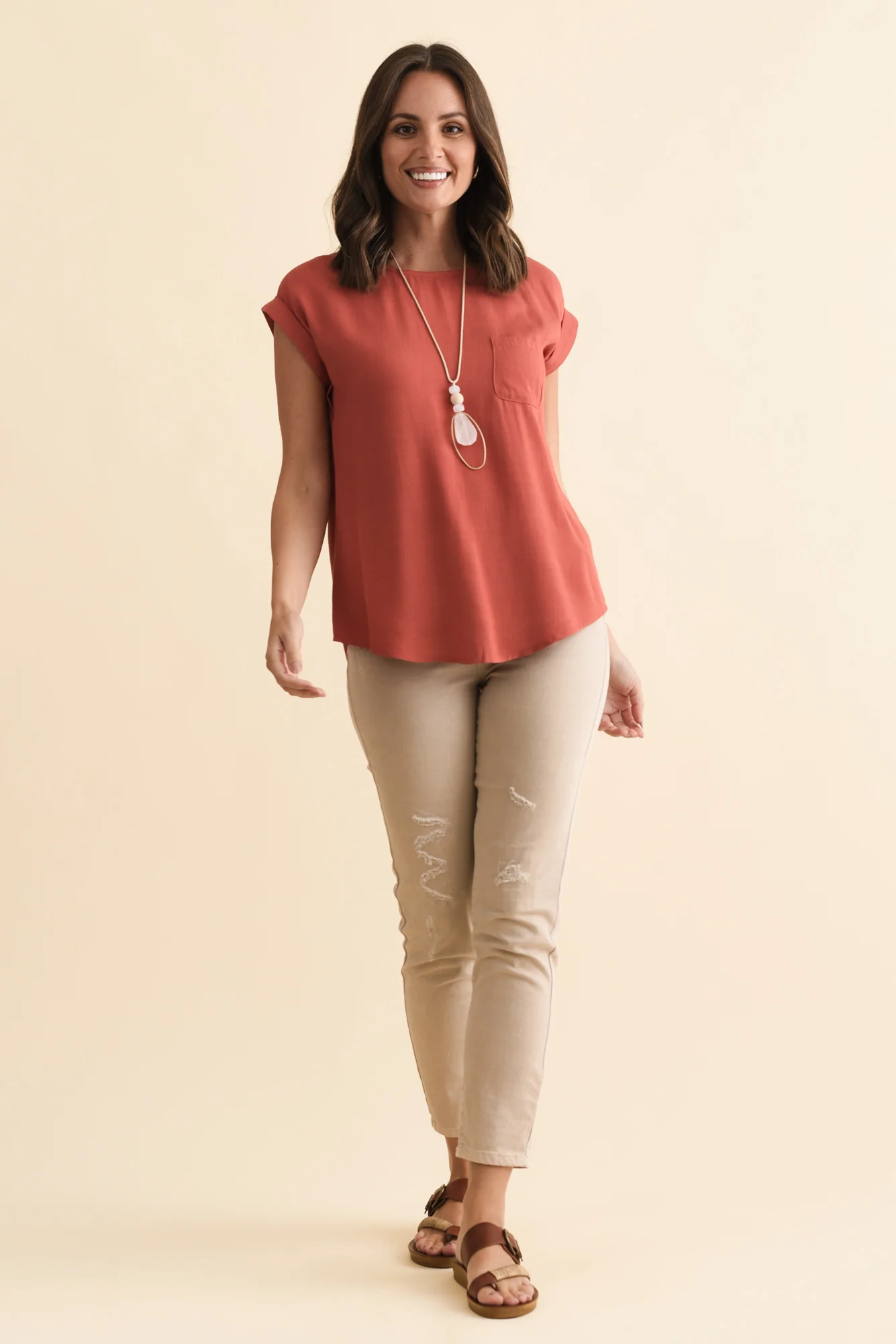 Aiden Rust Linen Blend Pocket Top - Image 2
