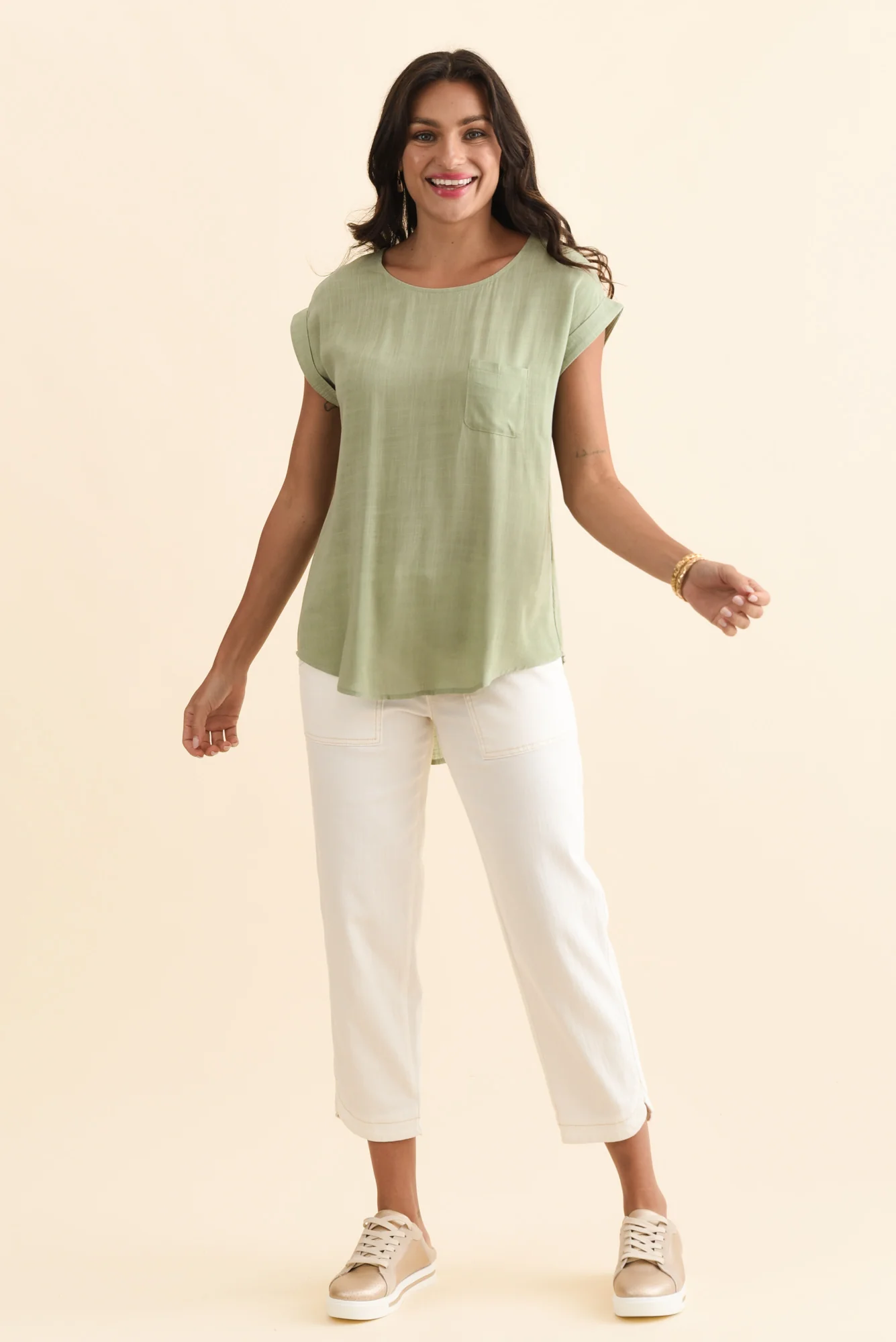 Aiden Sage Linen Blend Pocket Top - Image 6