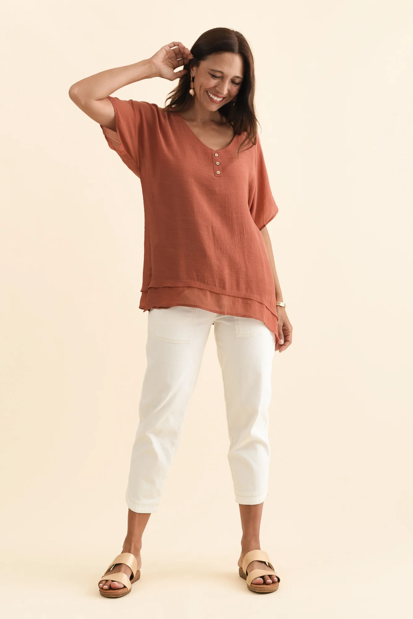 Alison Rust Layered Button Top - Image 6