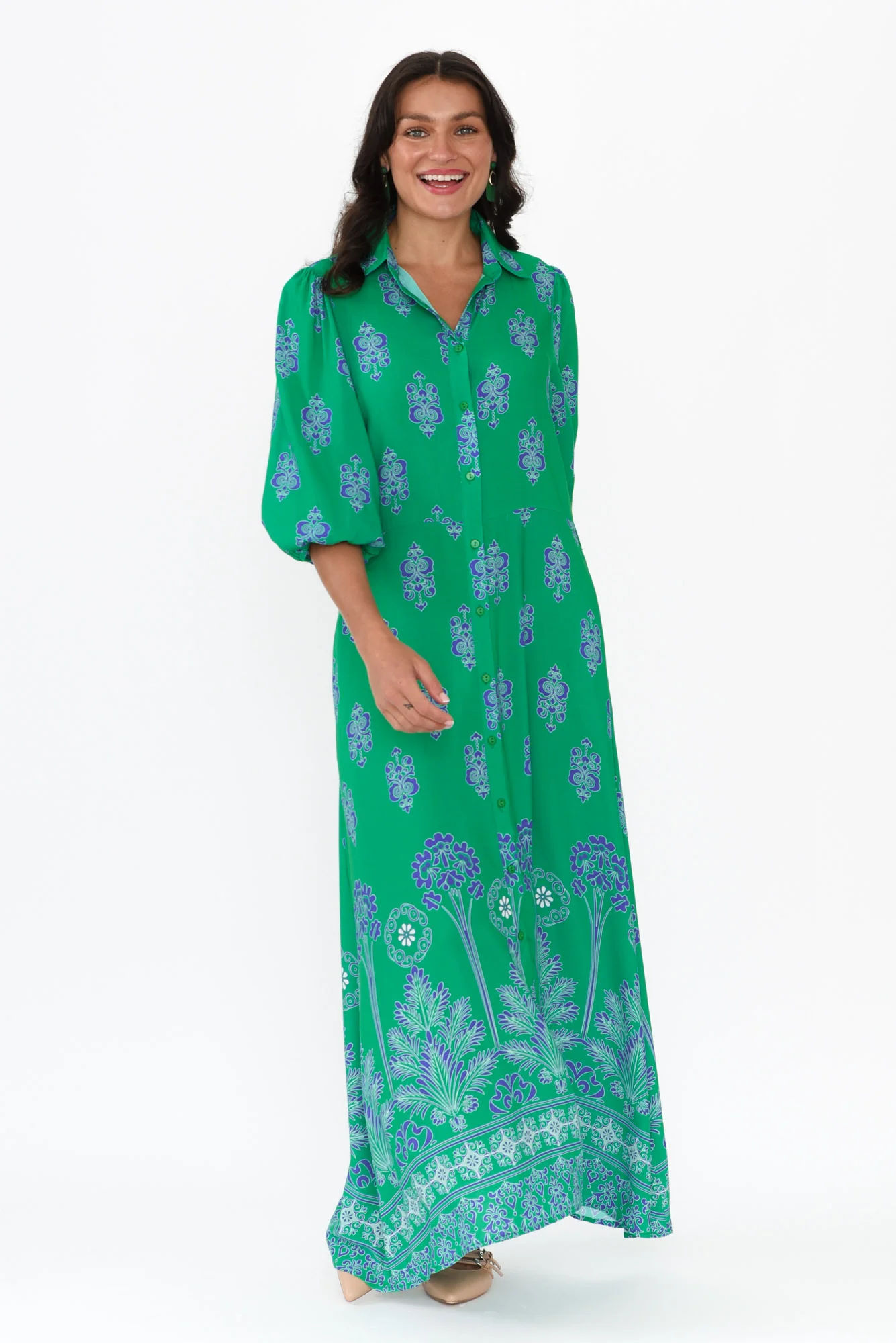 Alivia Green Mosaic Shirt Dress - Image 3