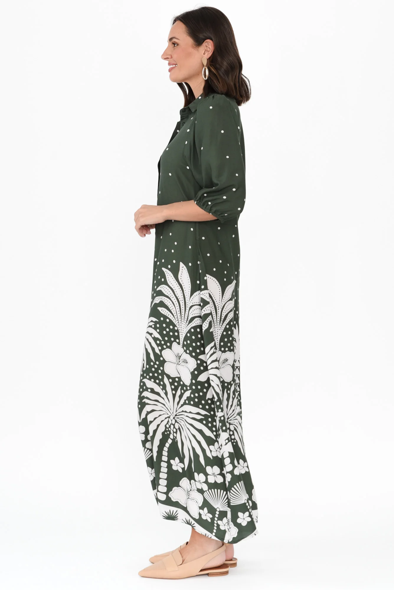Alivia Khaki Tropical Shirt Dress - Image 4
