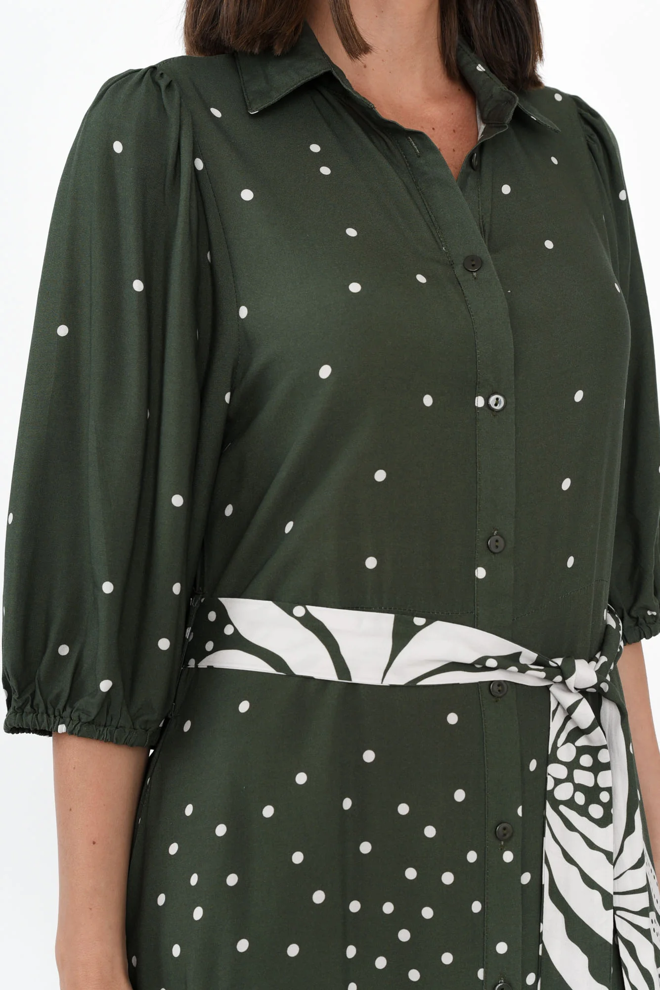 Alivia Khaki Tropical Shirt Dress - Image 5