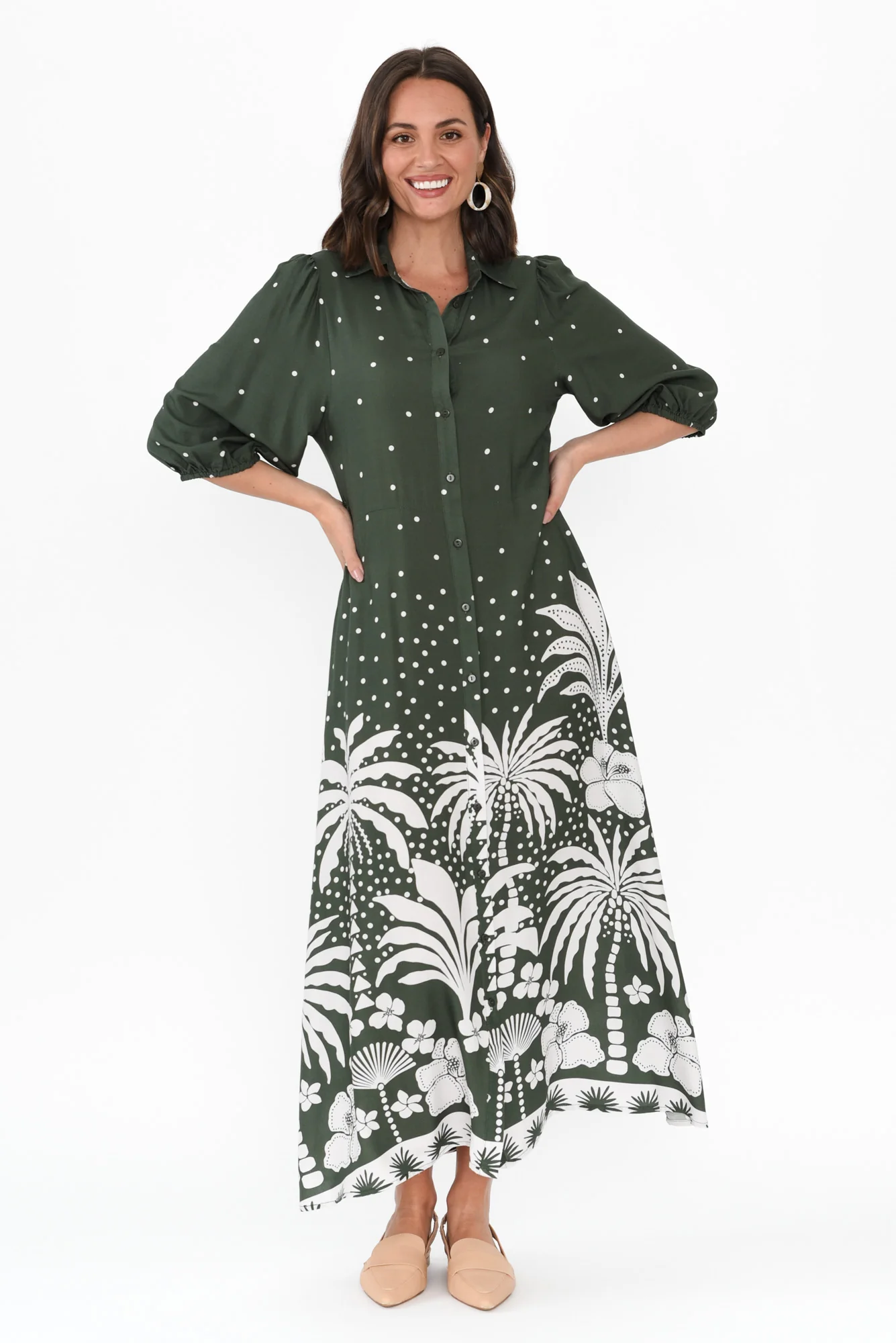 Alivia Khaki Tropical Shirt Dress - Image 6