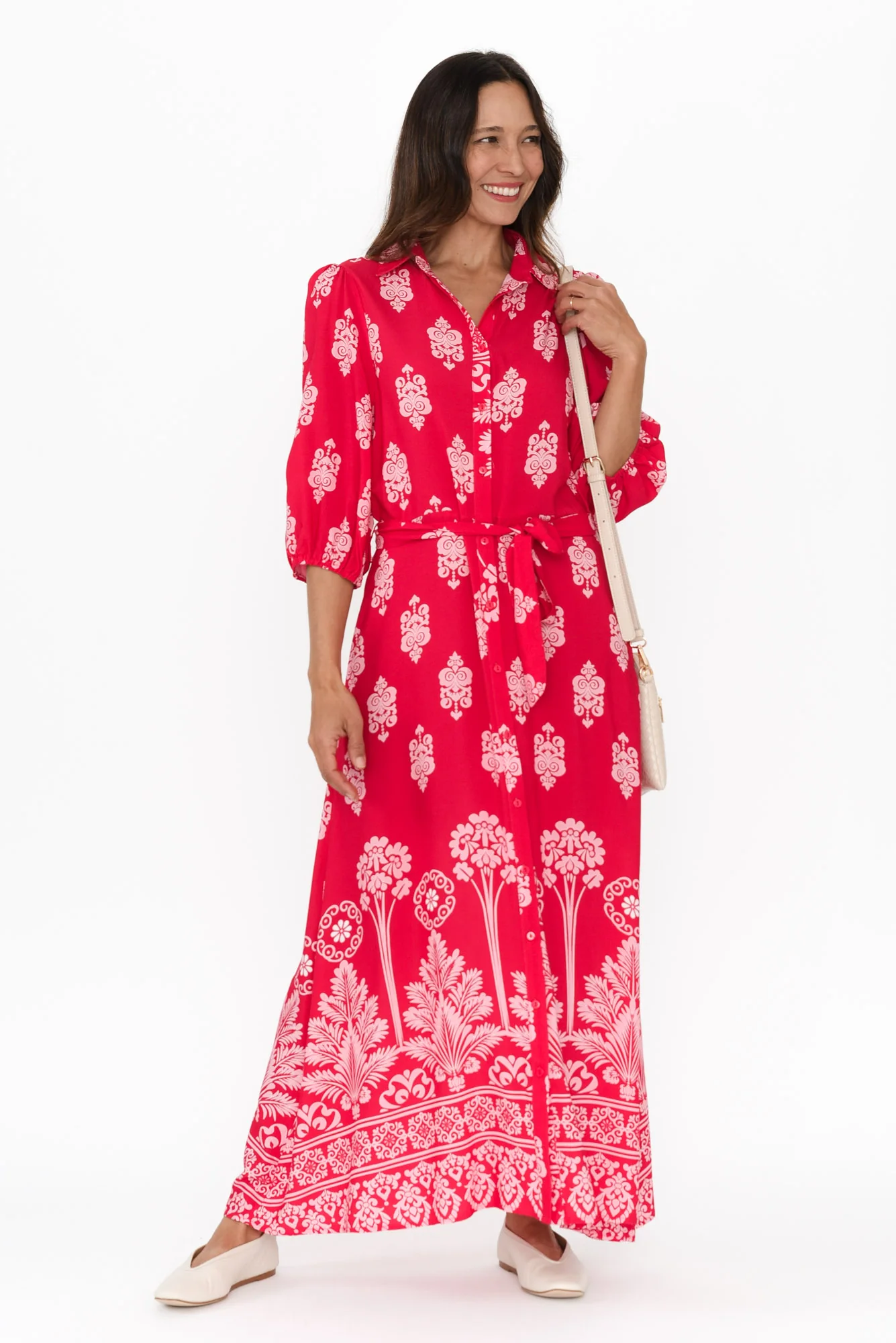 Alivia Red Mosaic Shirt Dress - Image 2