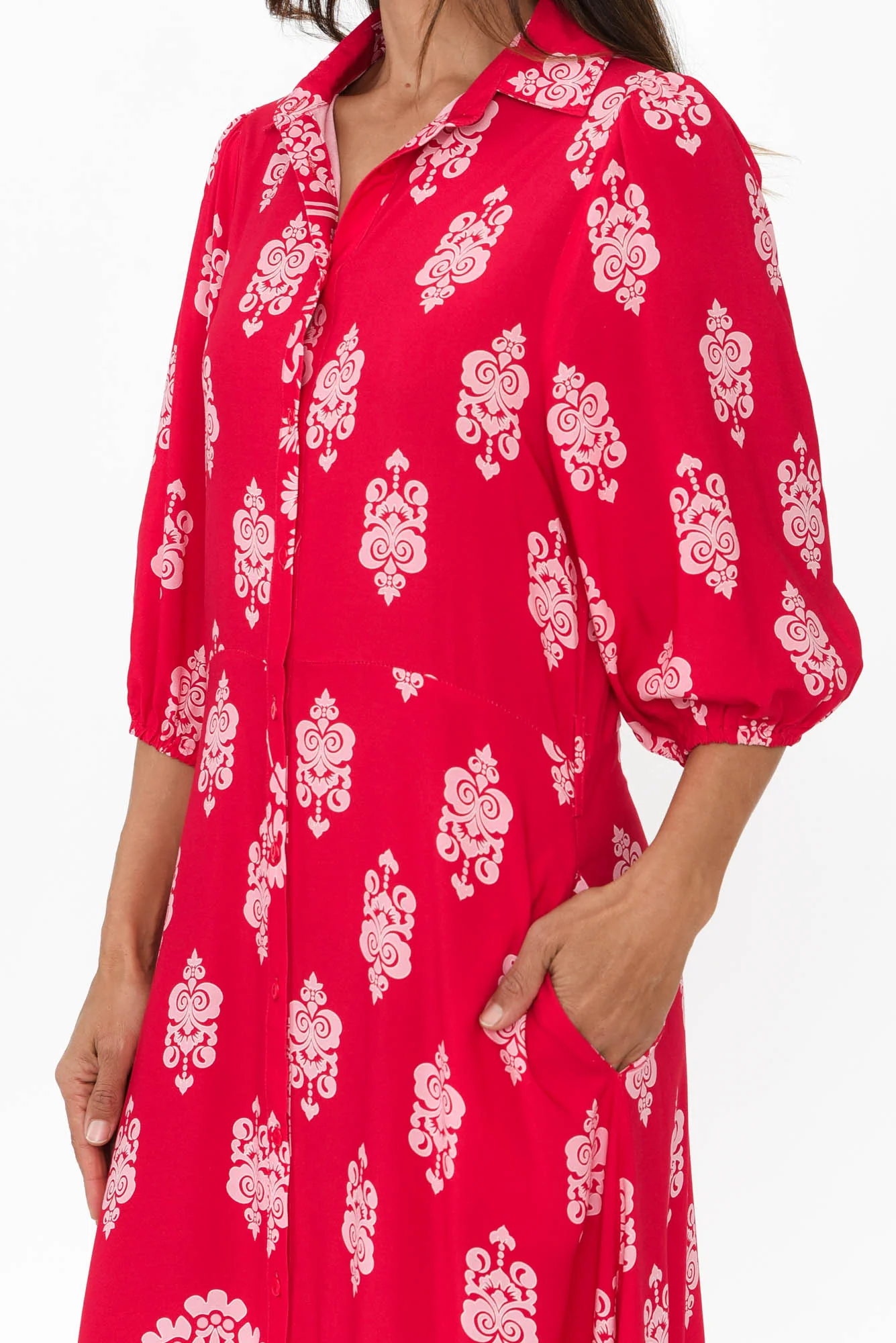 Alivia Red Mosaic Shirt Dress - Image 5