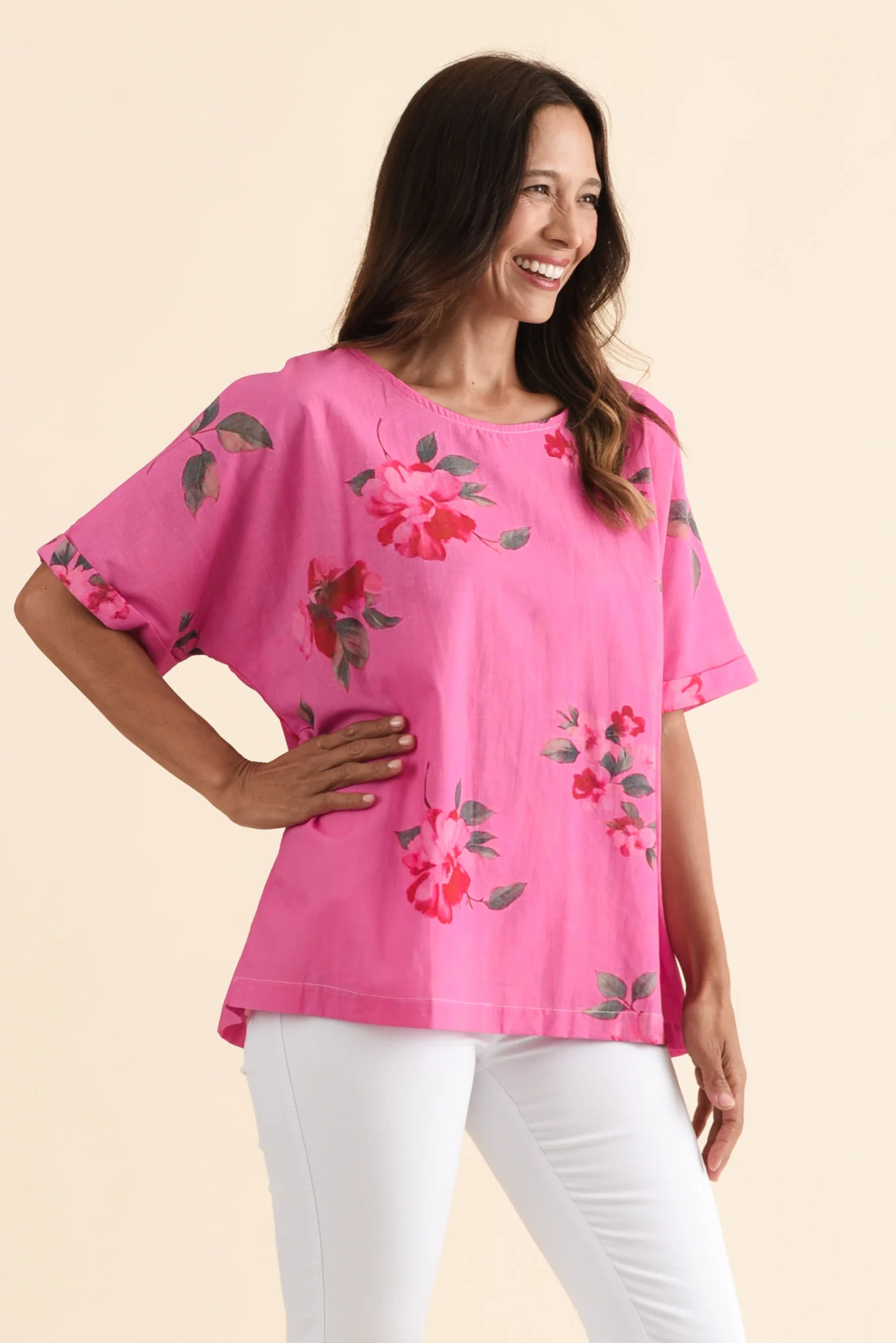 Aliya Pink Flower Cotton Top - Image 3