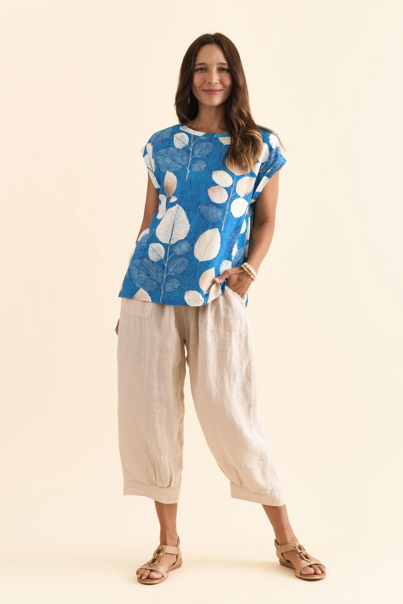 Alta Blue Leaf Linen Cotton Top - Image 2