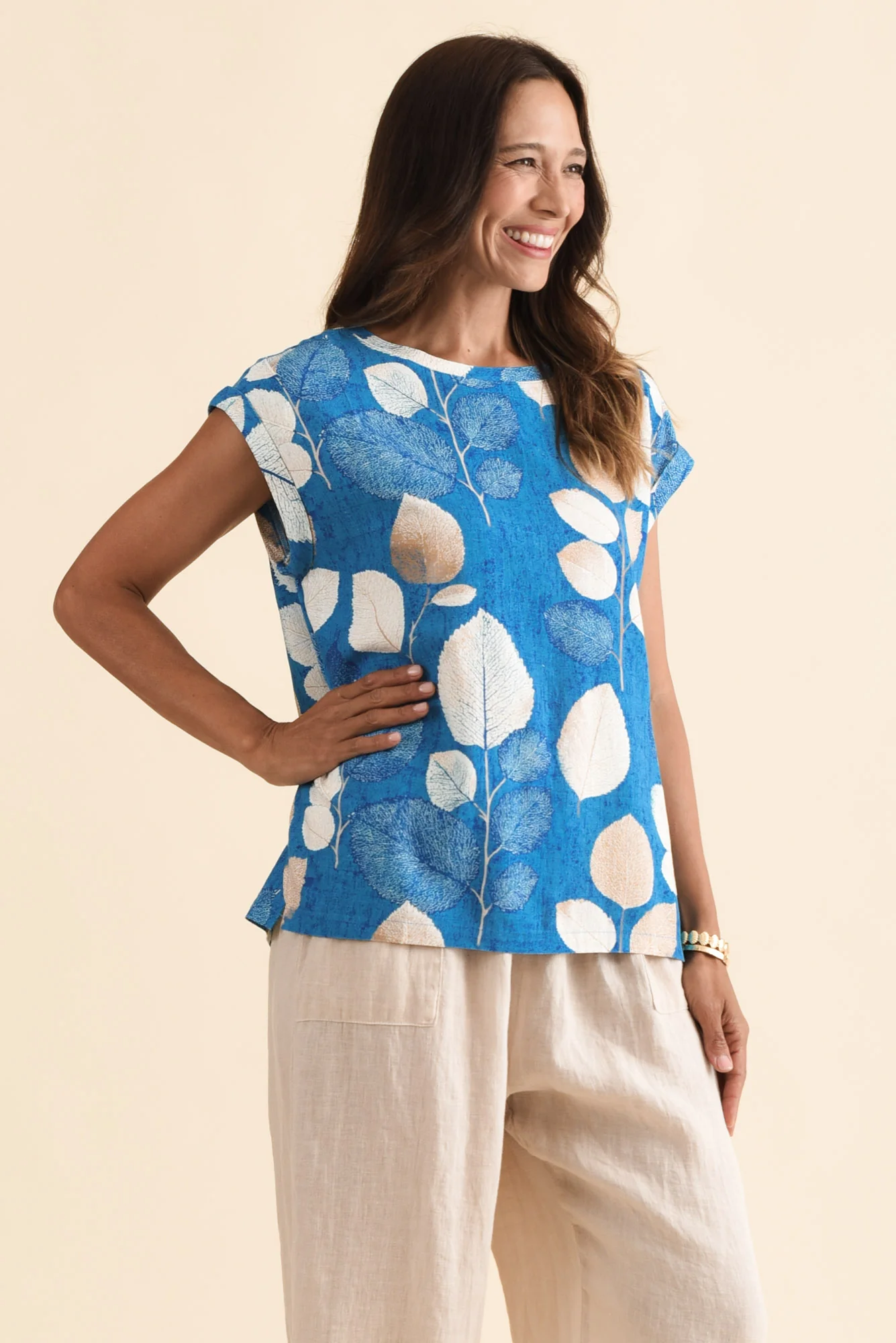 Alta Blue Leaf Linen Cotton Top - Image 3