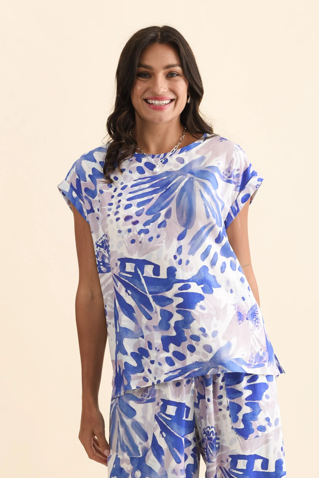 Alta Cobalt Abstract Linen Cotton Top
