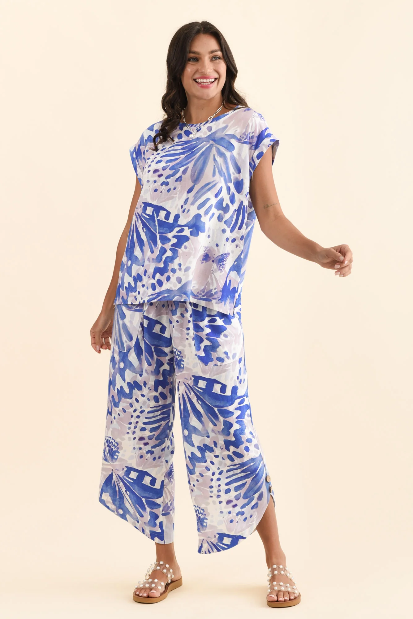 Alta Cobalt Abstract Linen Cotton Top - Image 6