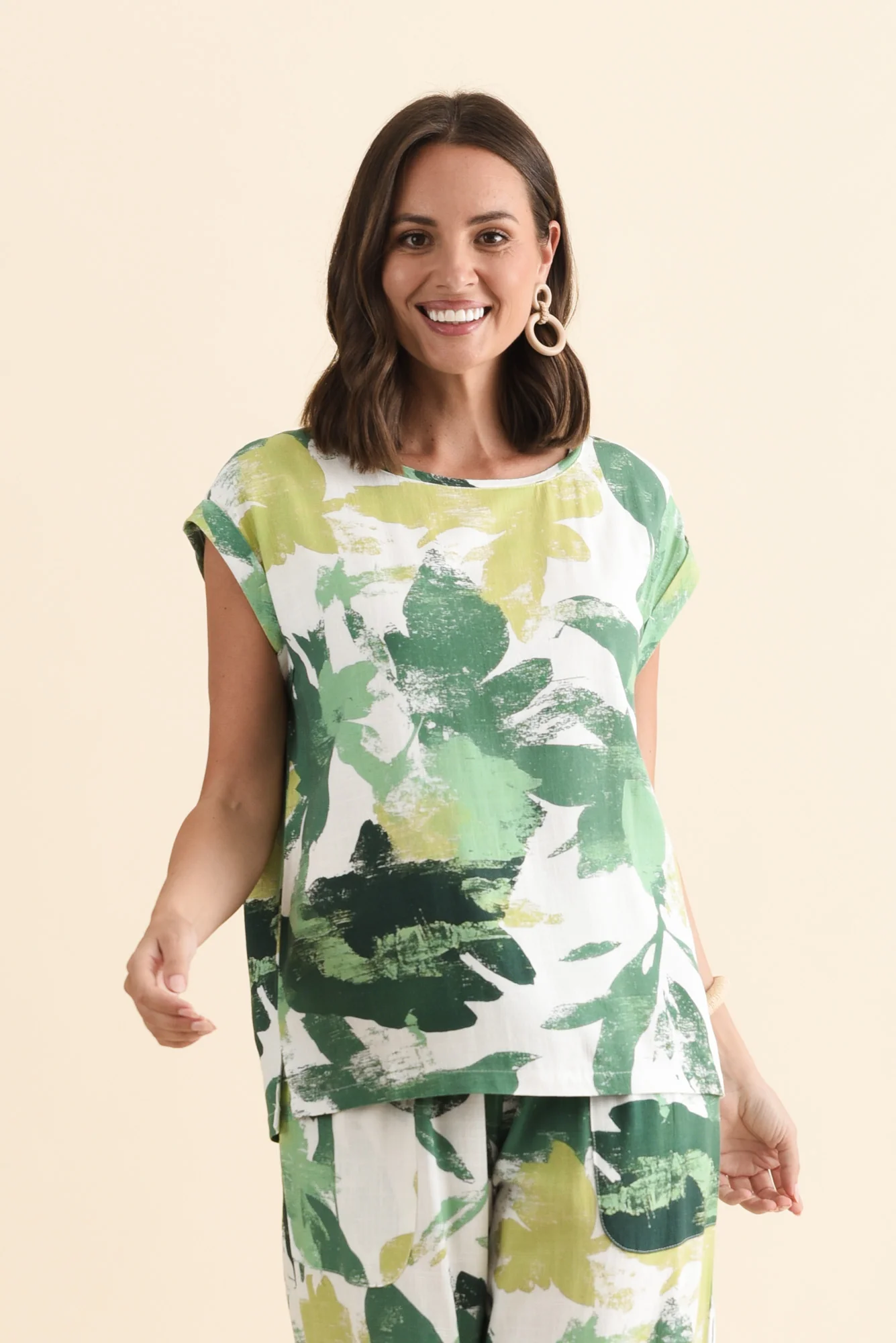 Alta Green Leaf Linen Cotton Top
