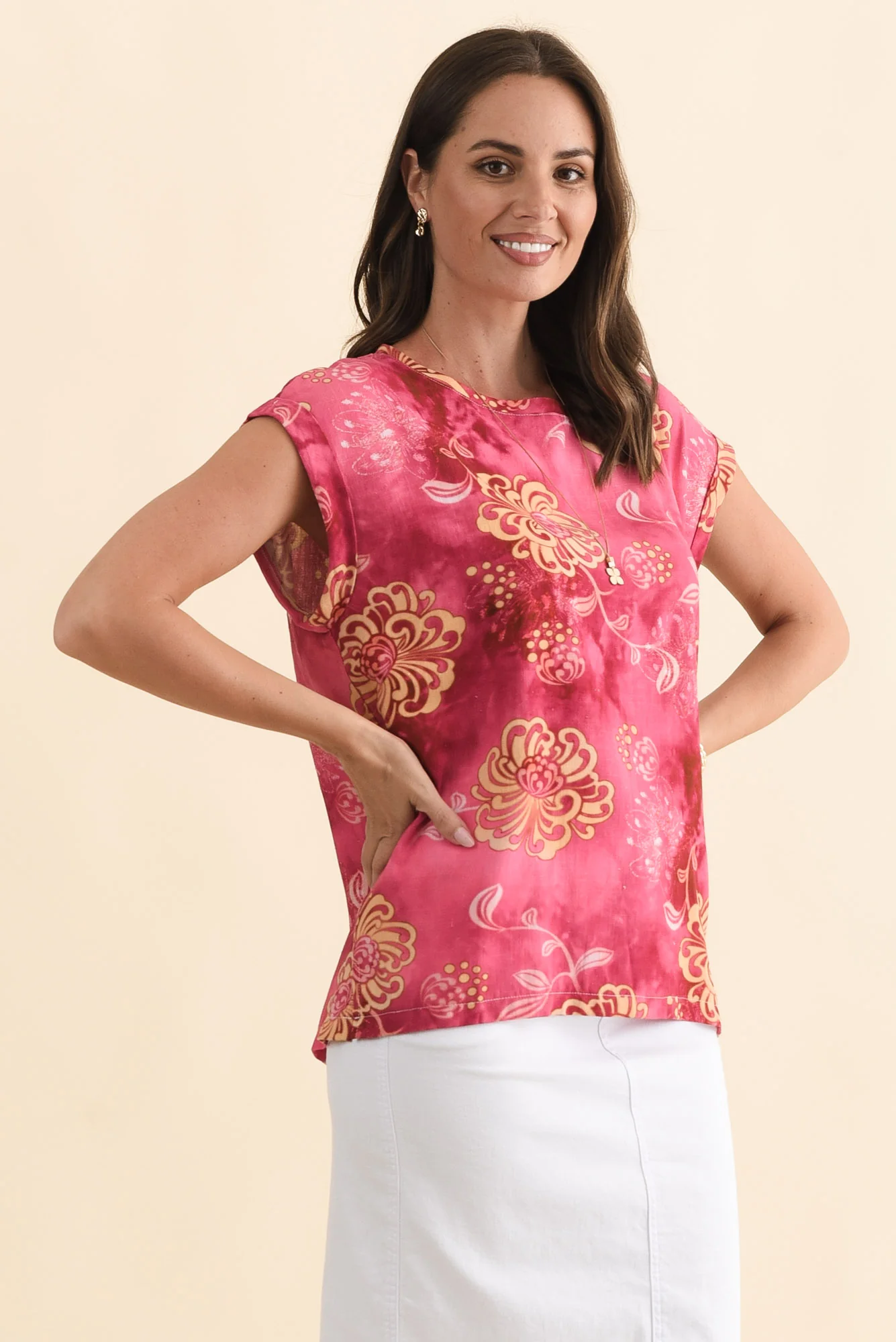 Alta Pink Flower Linen Cotton Top - Image 3