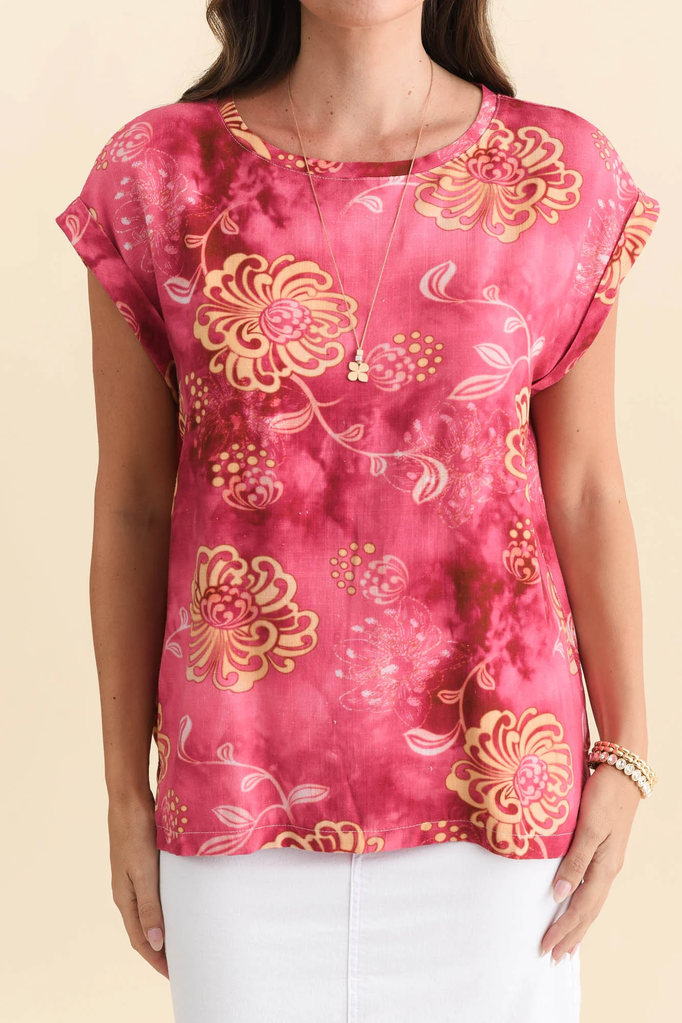 Alta Pink Flower Linen Cotton Top - Image 5