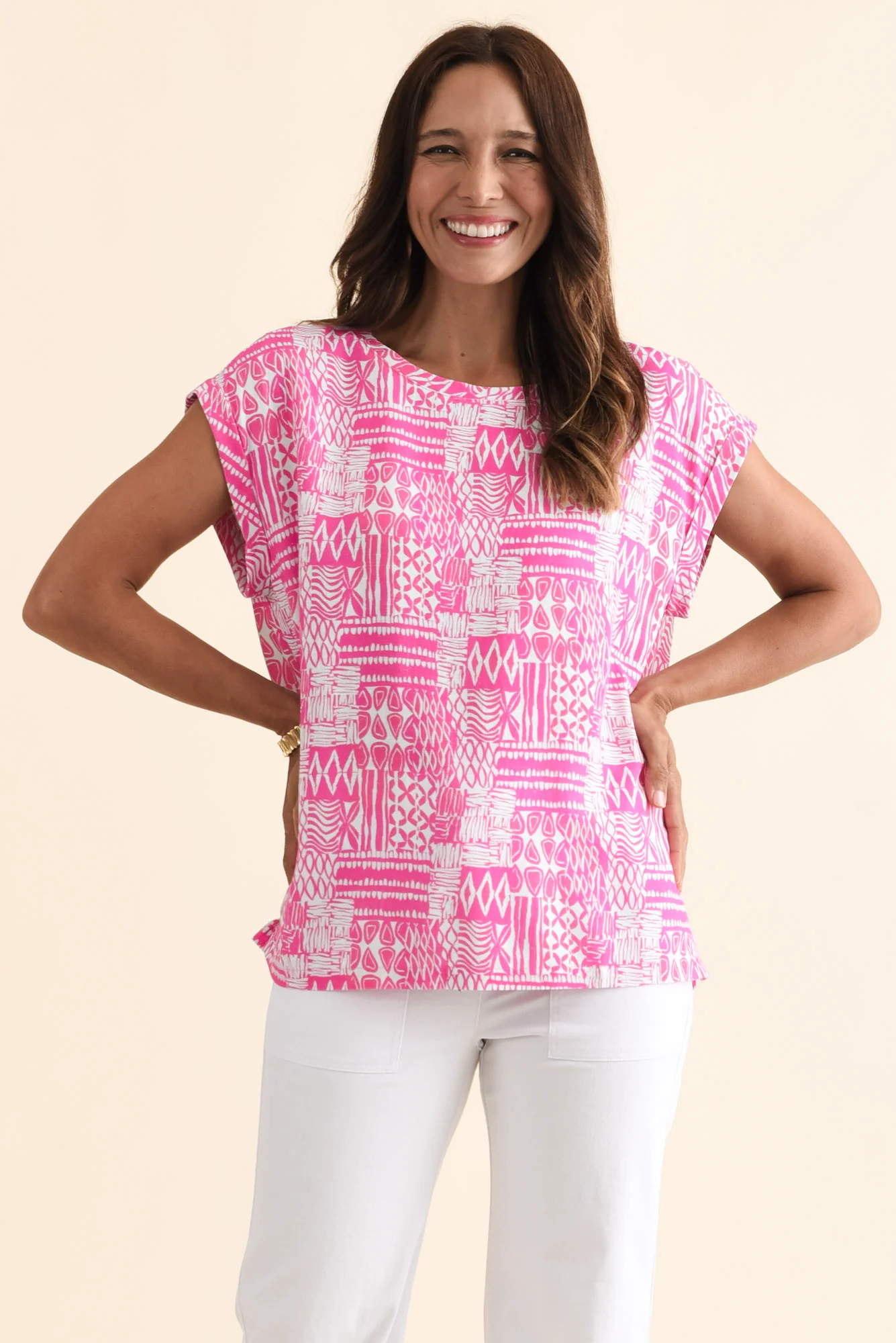 Alta Pink Mosaic Linen Cotton Top