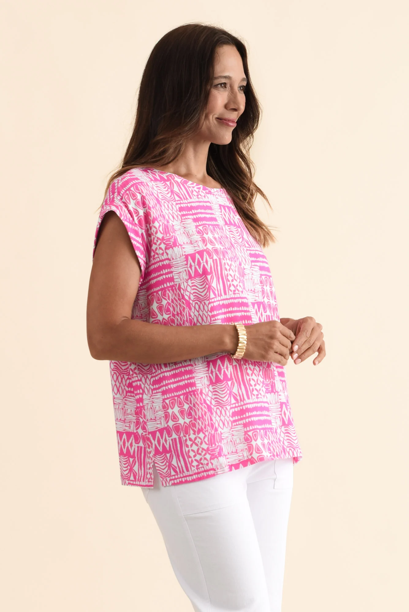 Alta Pink Mosaic Linen Cotton Top - Image 3