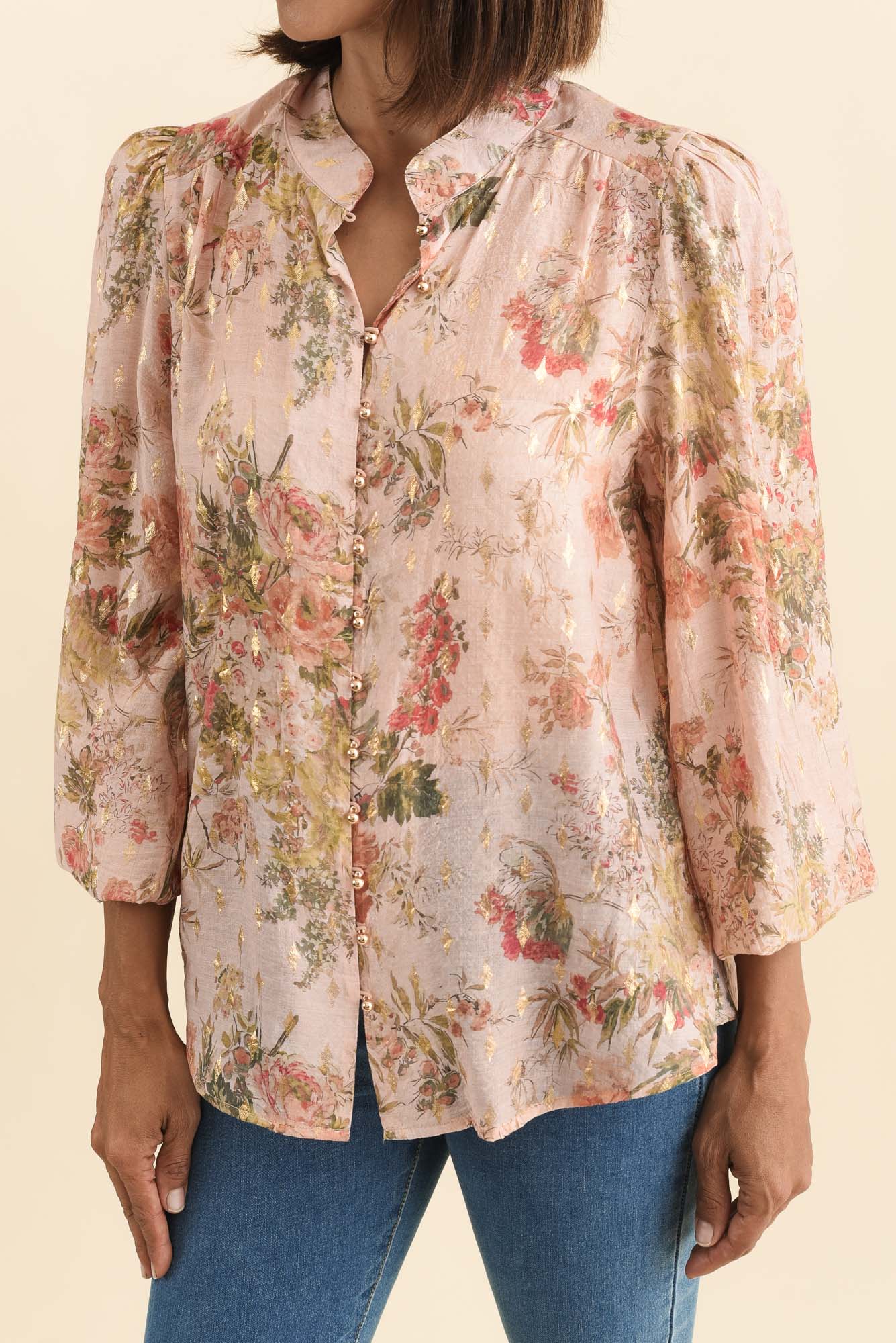 Alvarez Pink Garden Button Blouse - Image 6