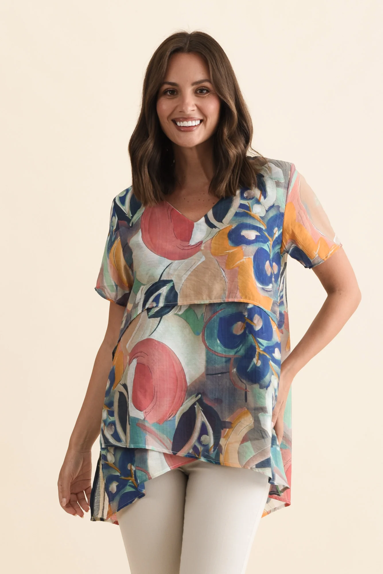 Alvina Blue Floral Layered Tunic Top