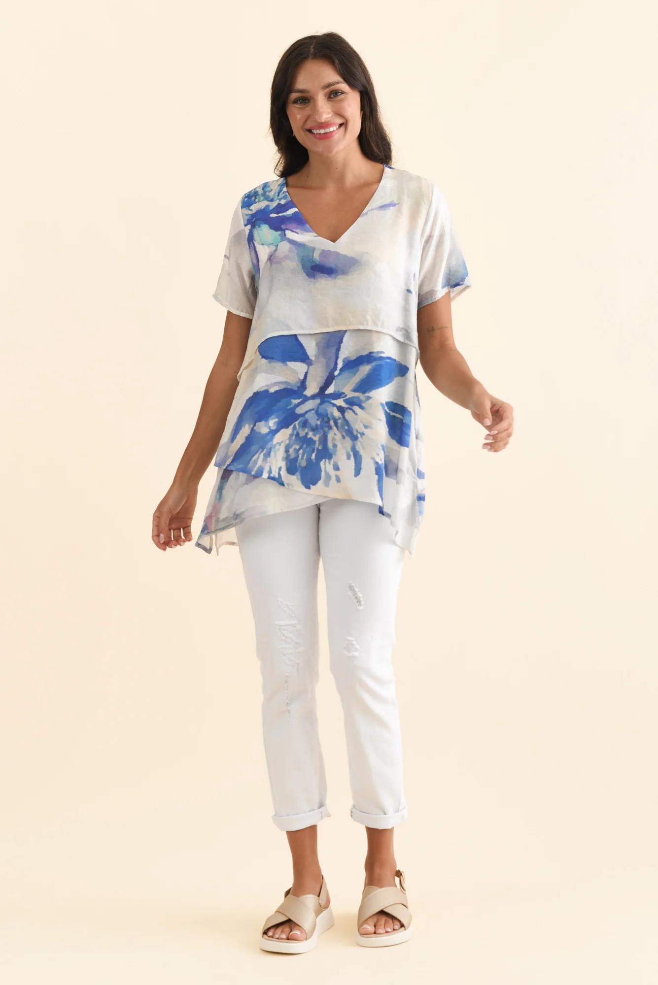 Alvina Blue Flower Layered Tunic Top - Image 6