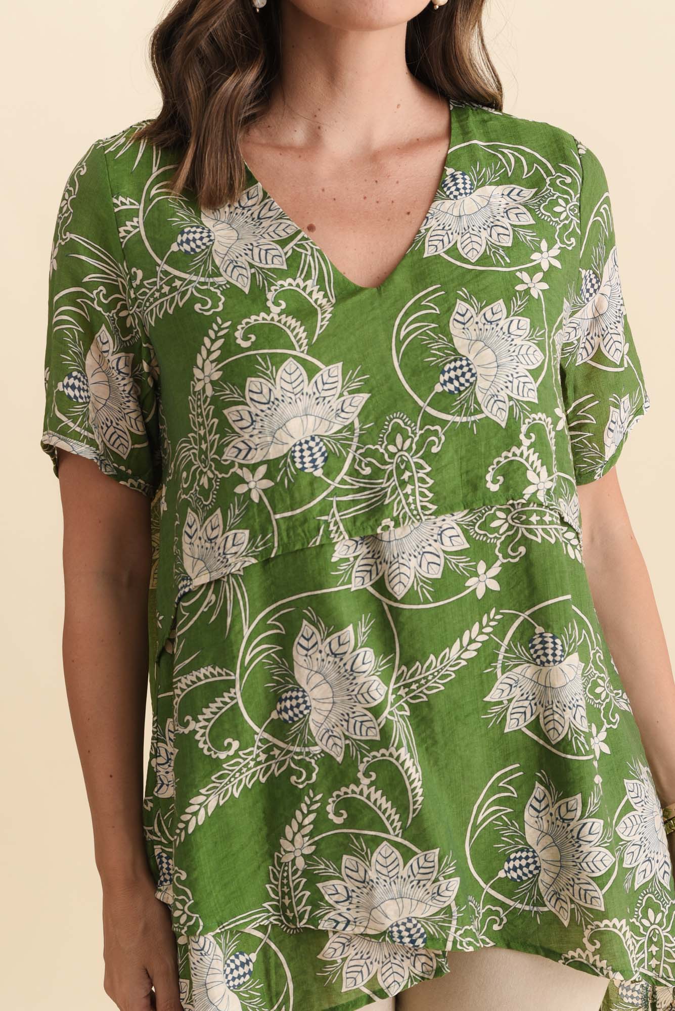Alvina Green Floral Layered Tunic Top - Image 5