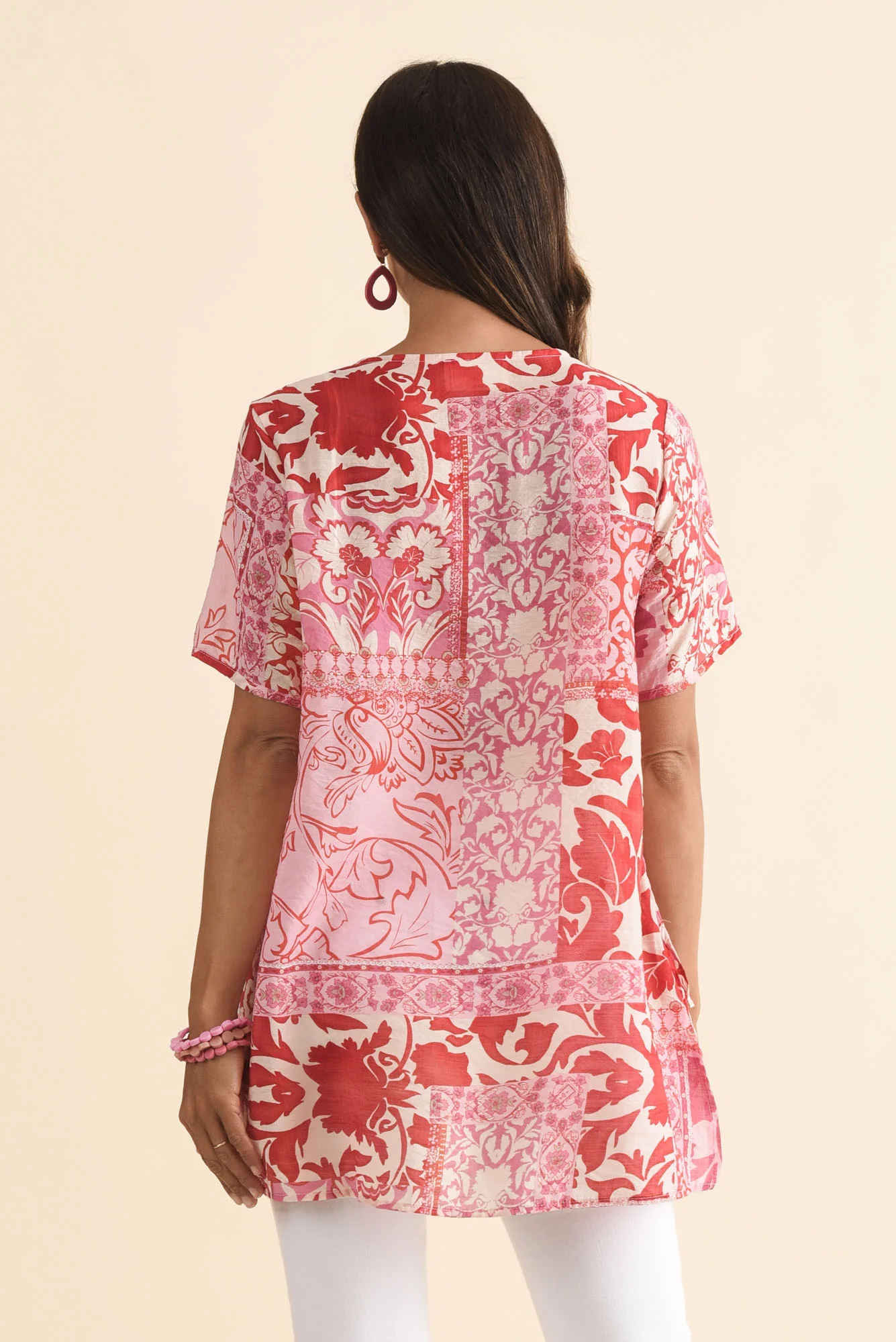 Alvina Pink Abstract Layered Tunic Top - Image 4