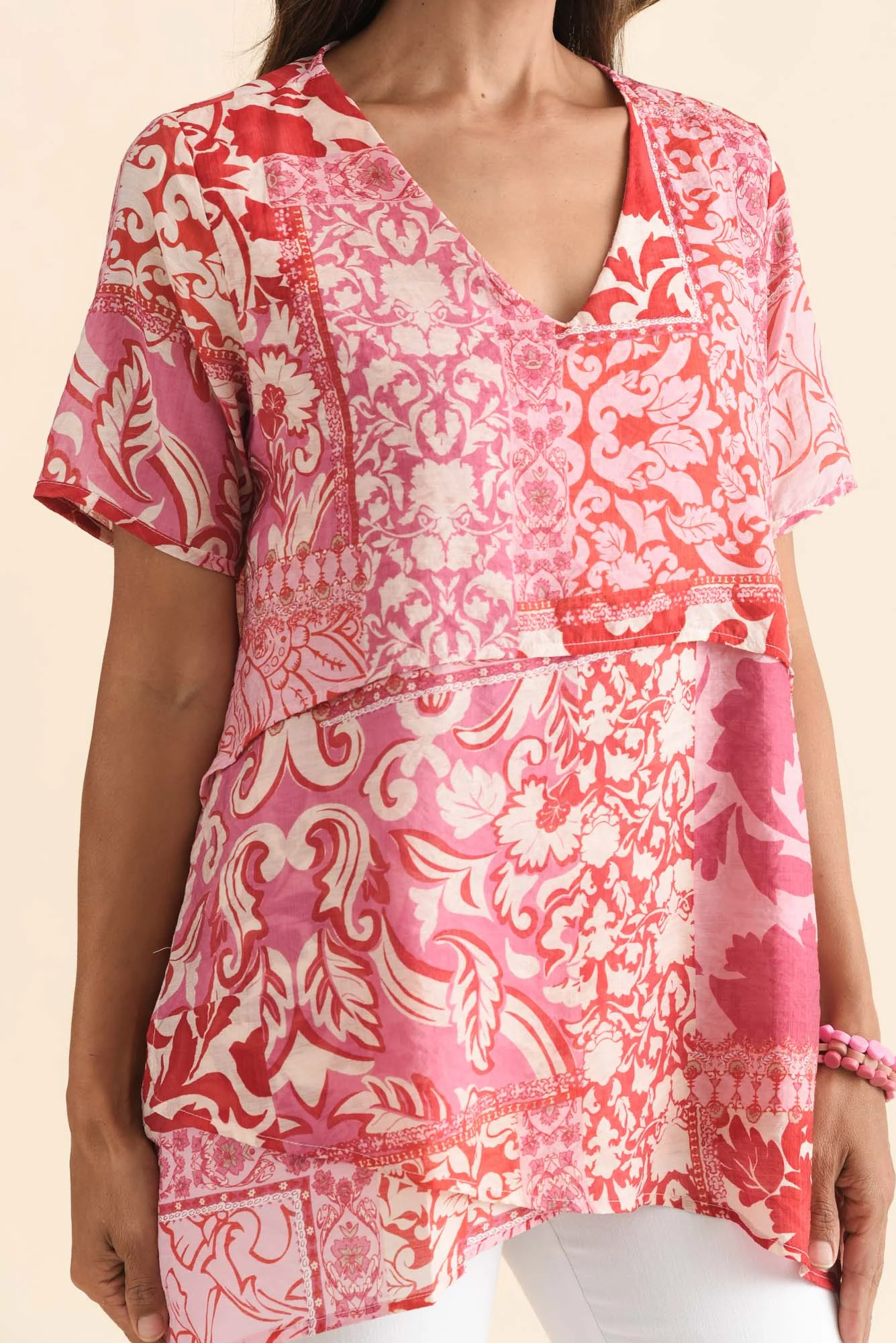 Alvina Pink Abstract Layered Tunic Top - Image 5