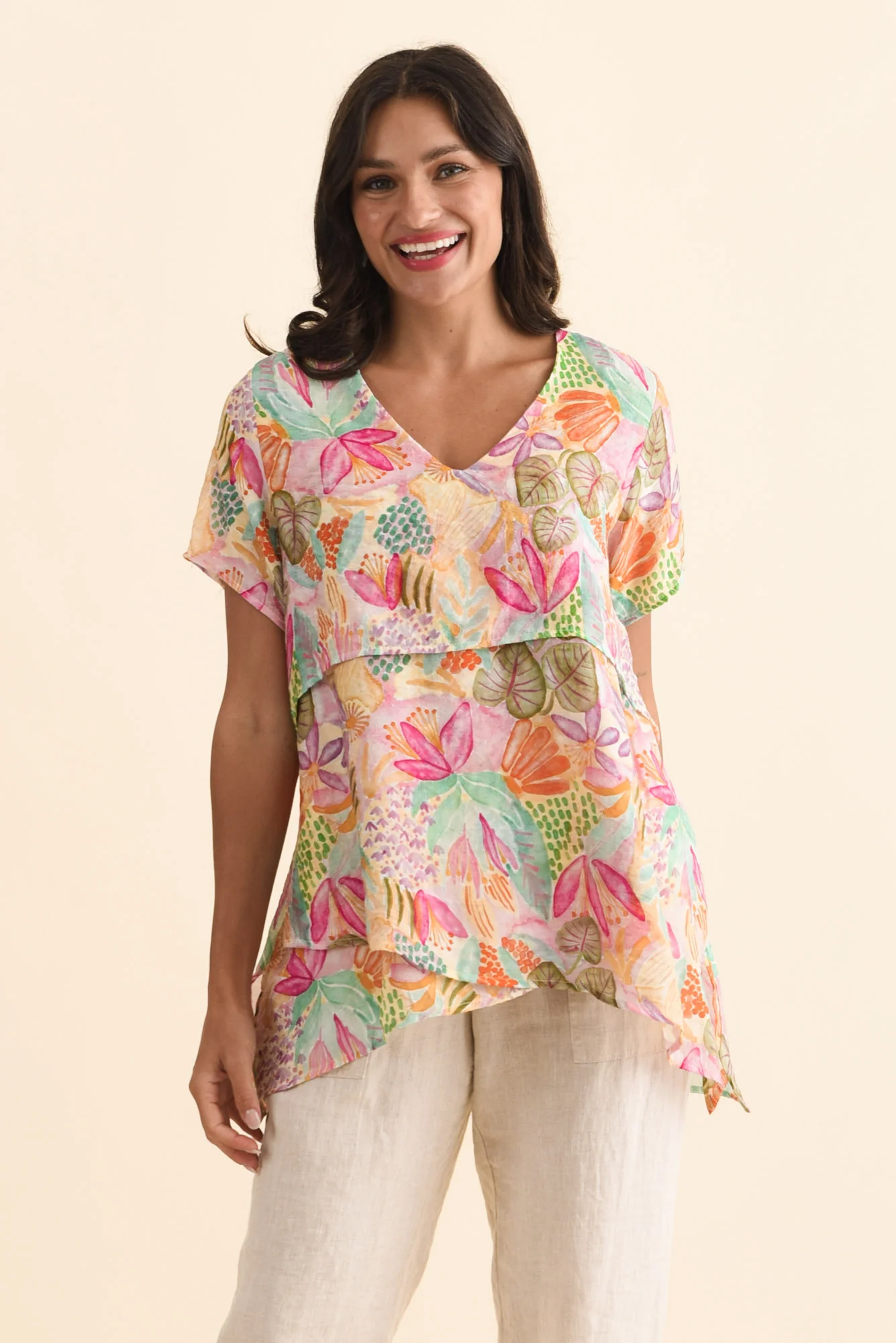 Alvina Pink Garden Layered Tunic Top