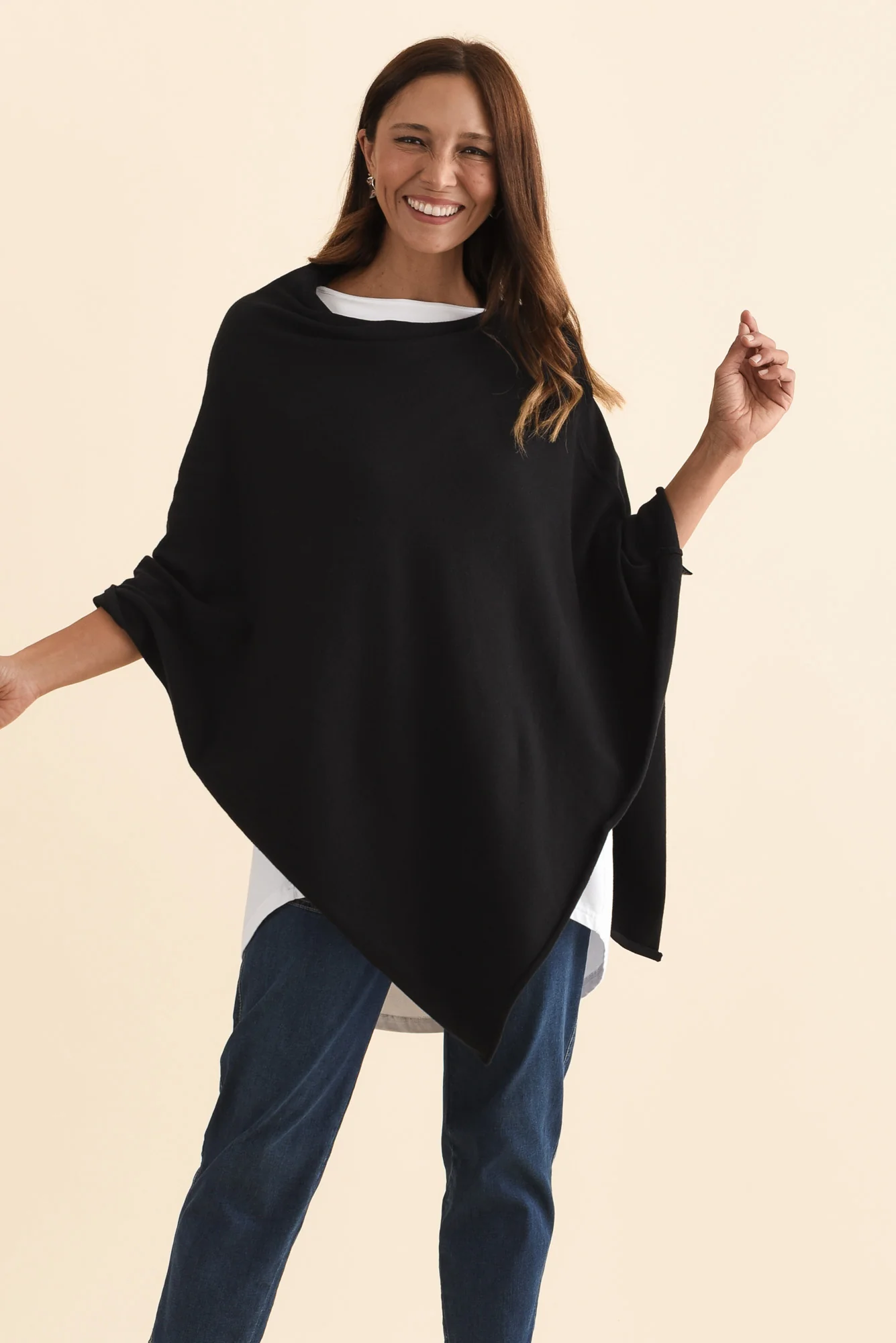 Amy Black Wool Blend Poncho - Image 2