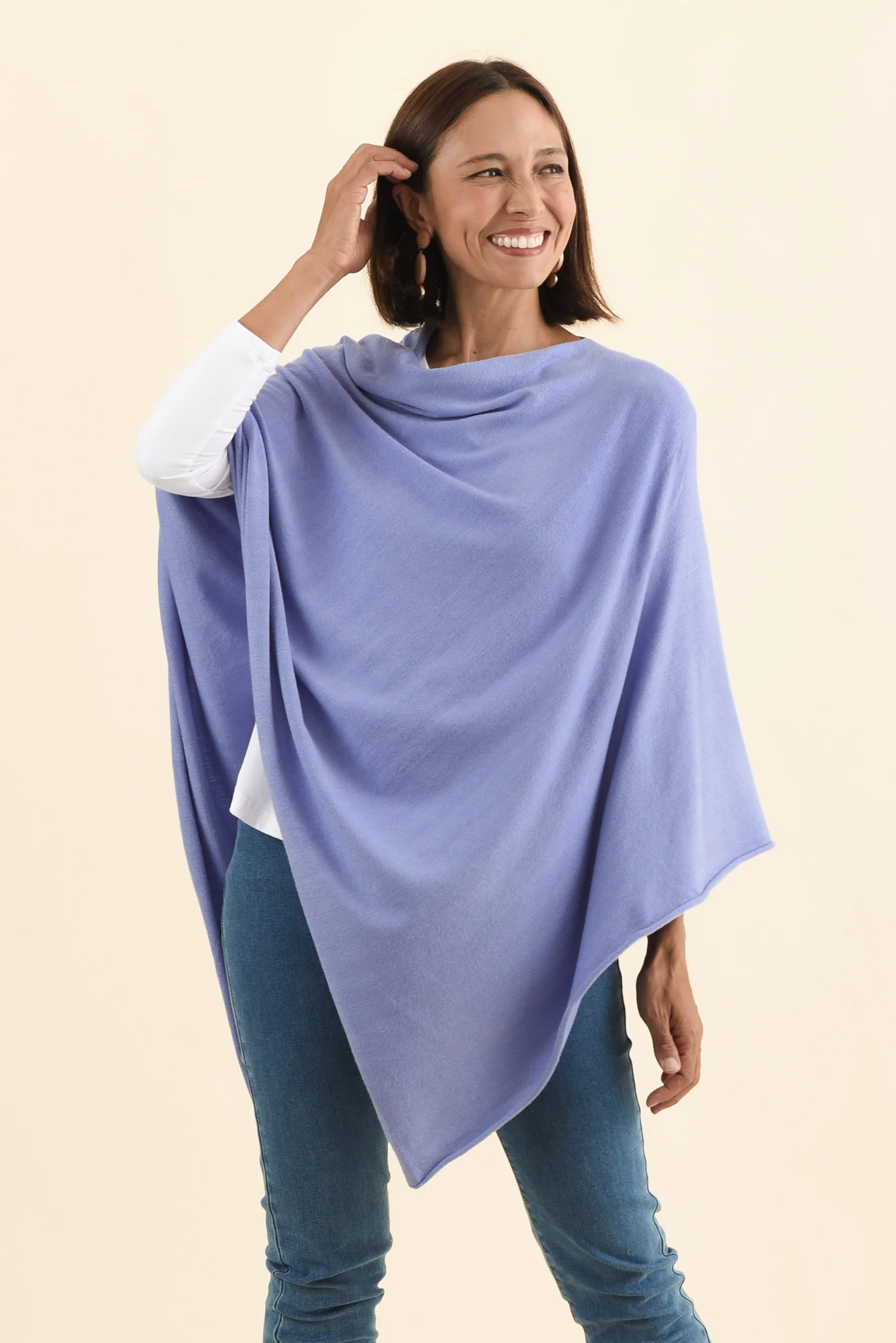 Amy Blue Wool Blend Poncho