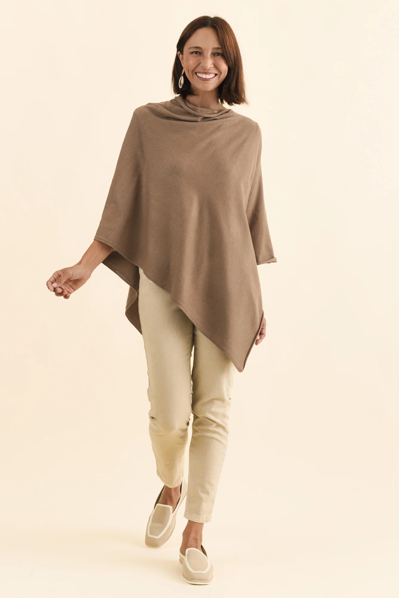 Amy Chocolate Wool Blend Poncho - Image 2
