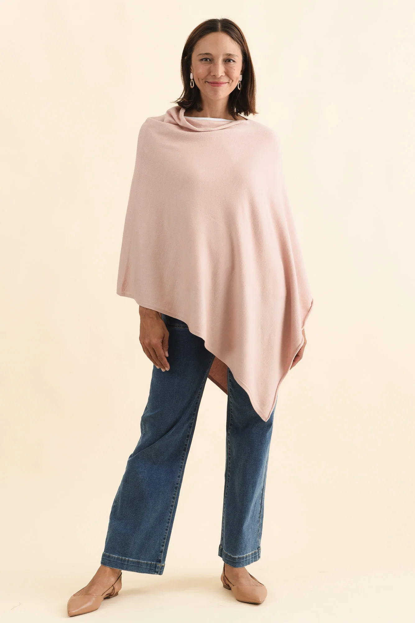 Amy Dusty Pink Wool Blend Poncho - Image 2