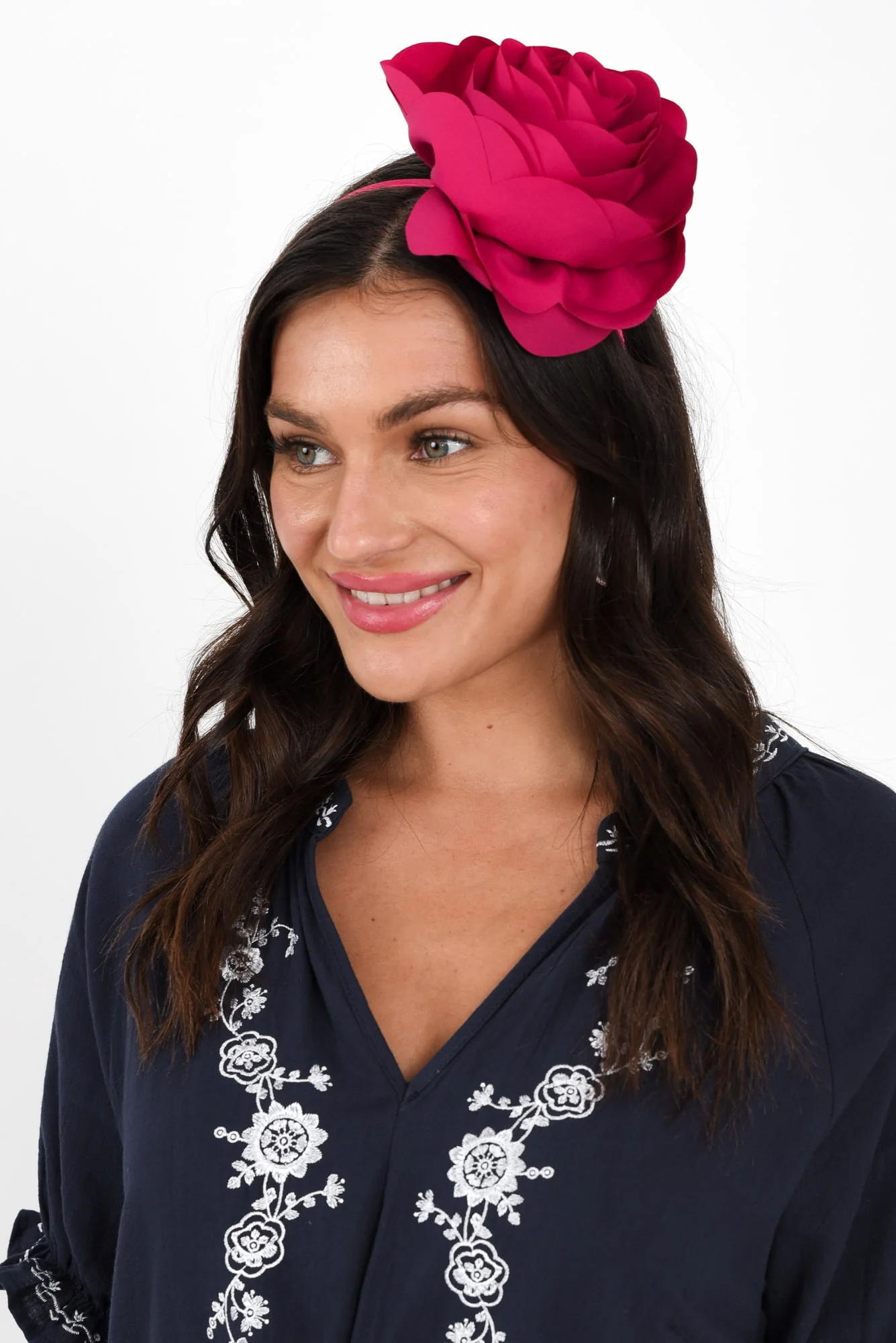 Amy Hot Pink Flower Fascinator - Image 2