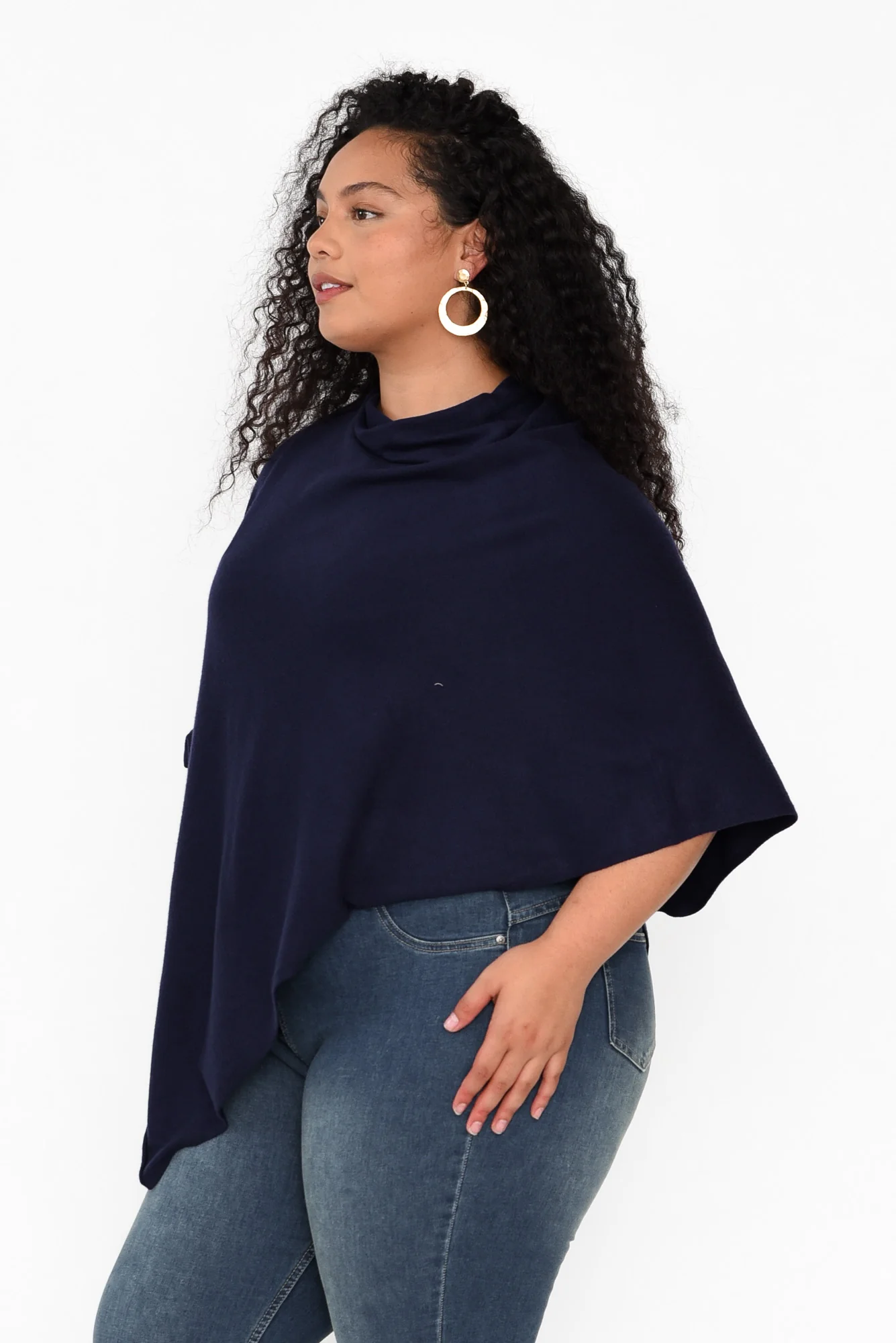 Amy Midnight Blue Wool Blend Poncho - Image 10