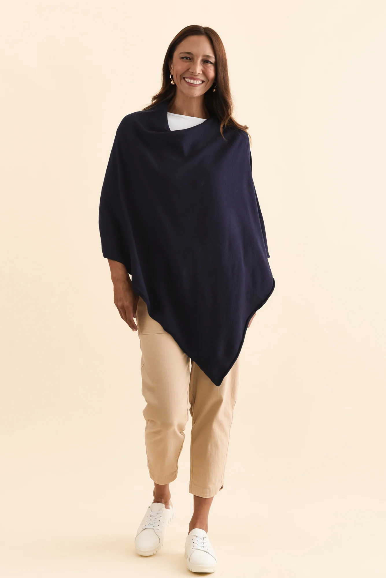 Amy Midnight Blue Wool Blend Poncho - Image 2