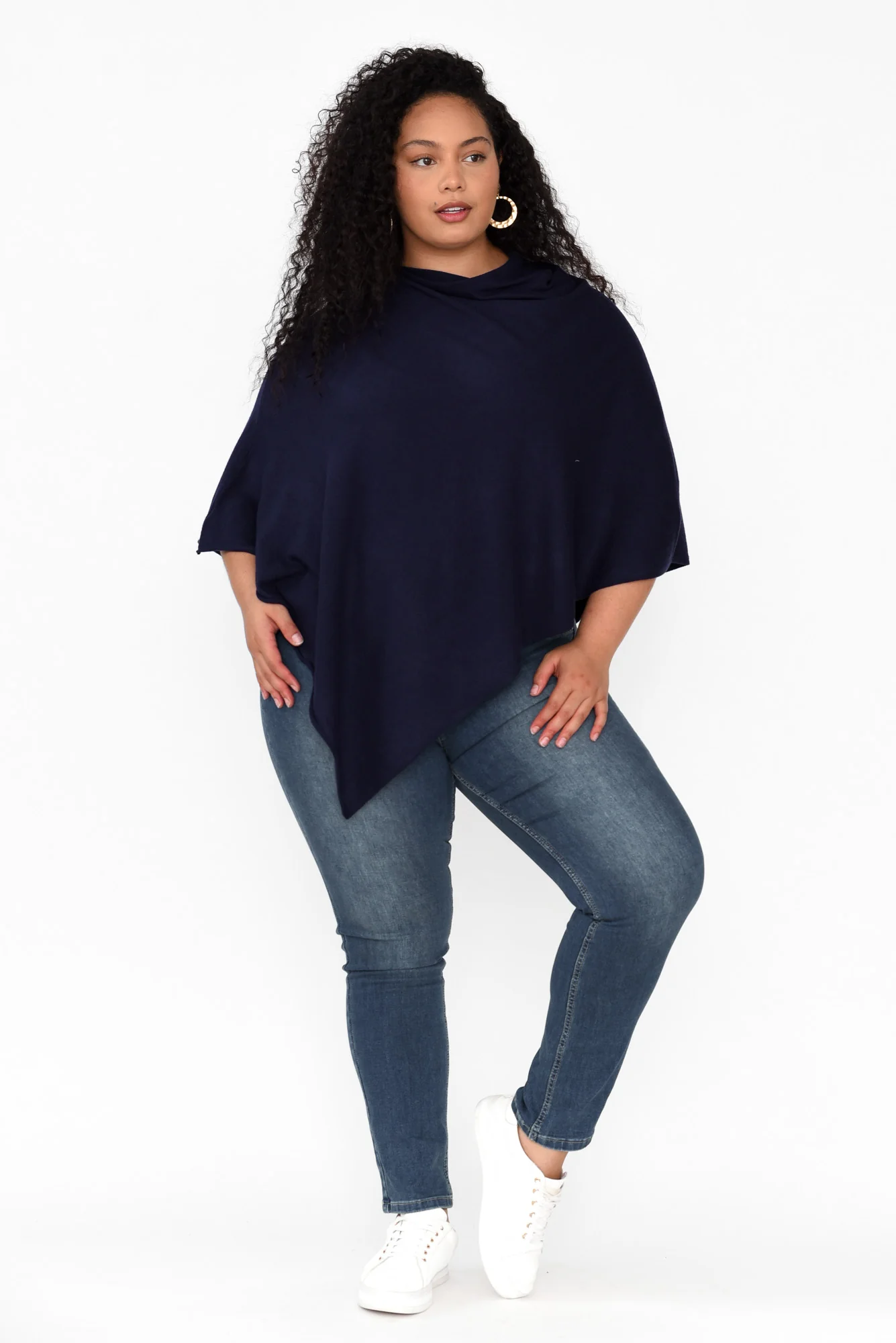 Amy Midnight Blue Wool Blend Poncho - Image 9