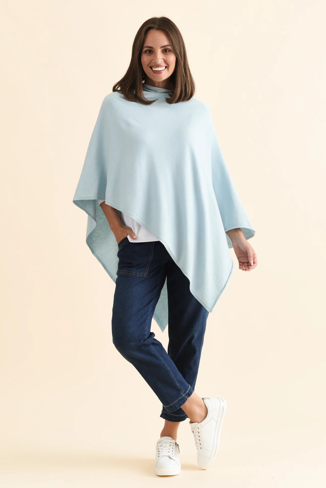 Amy Sky Blue Wool Blend Poncho - Image 2