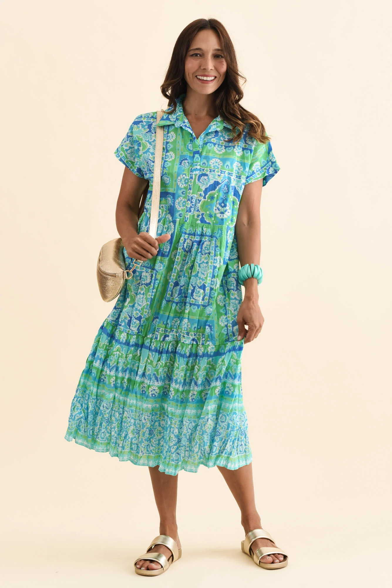 Anali Blue Abstract Cotton Shirt Dress